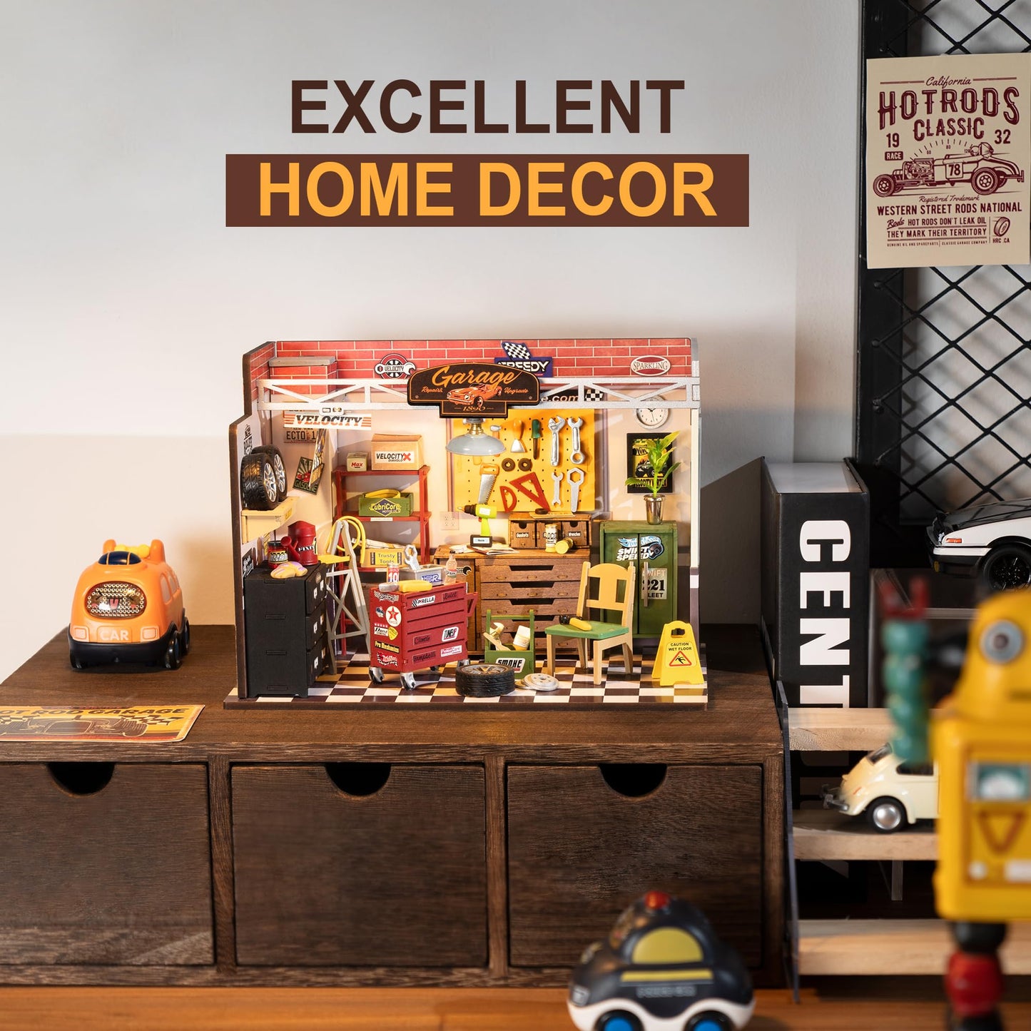 ROBOTIME Miniature Garage Workshop Kit – DIY Tiny Model with LED for Adults & Hobbyists