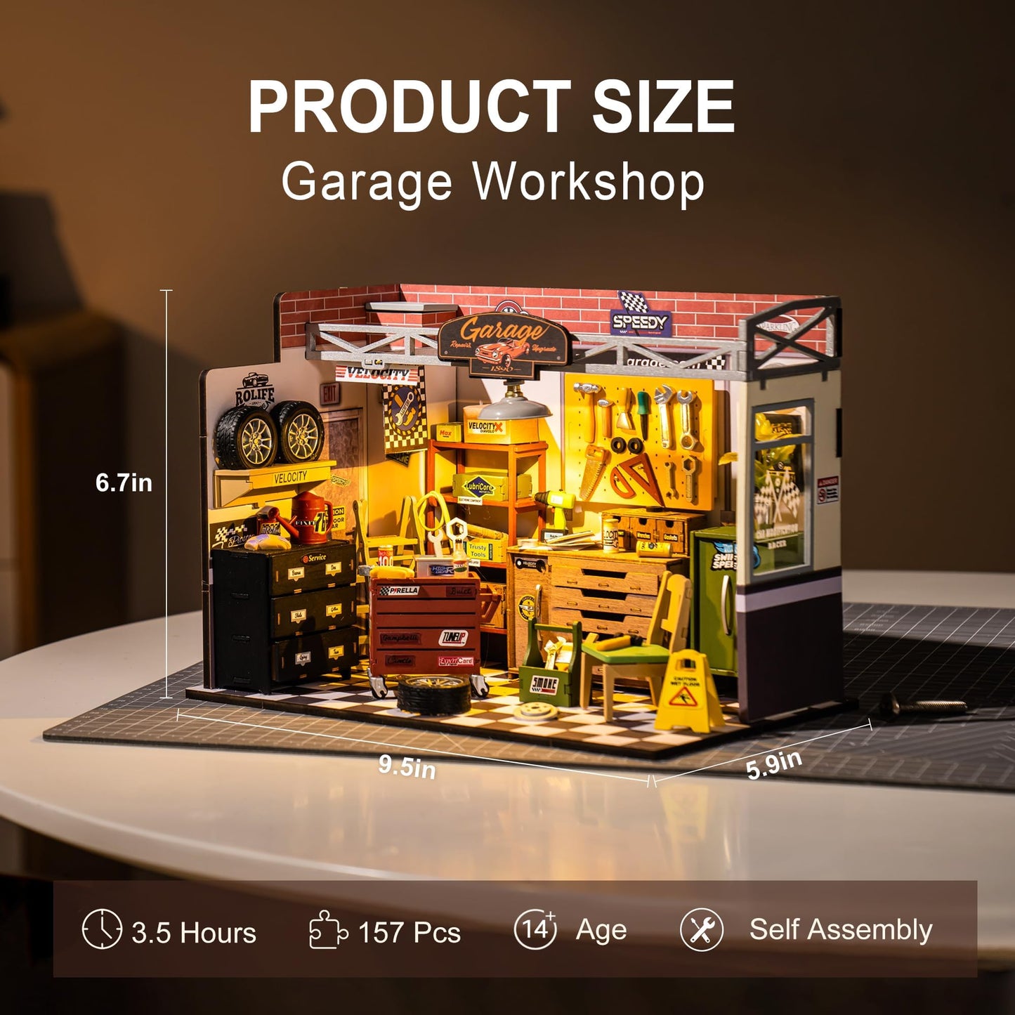 ROBOTIME Miniature Garage Workshop Kit – DIY Tiny Model with LED for Adults & Hobbyists
