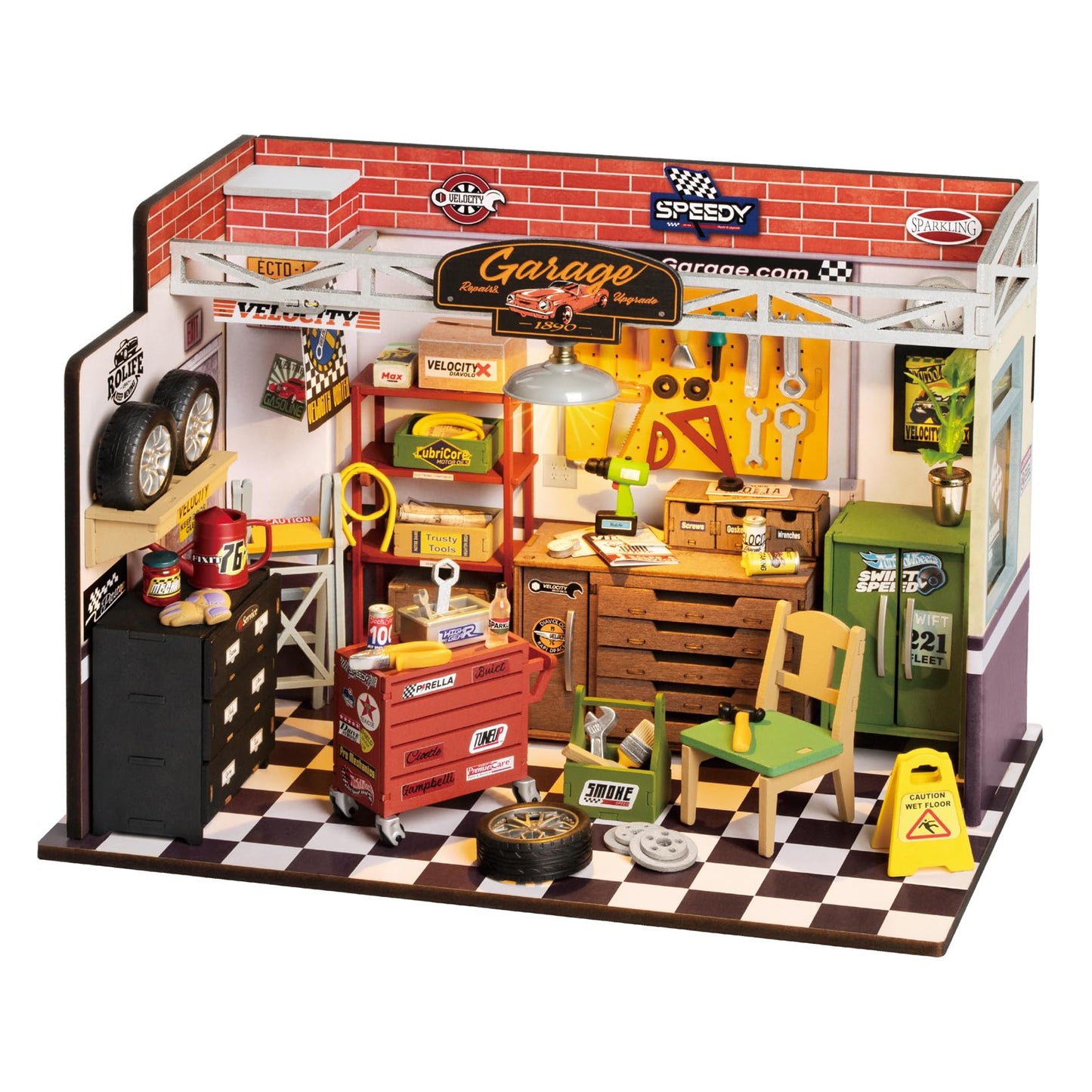 ROBOTIME Miniature Garage Workshop Kit – DIY Tiny Model with LED for Adults & Hobbyists
