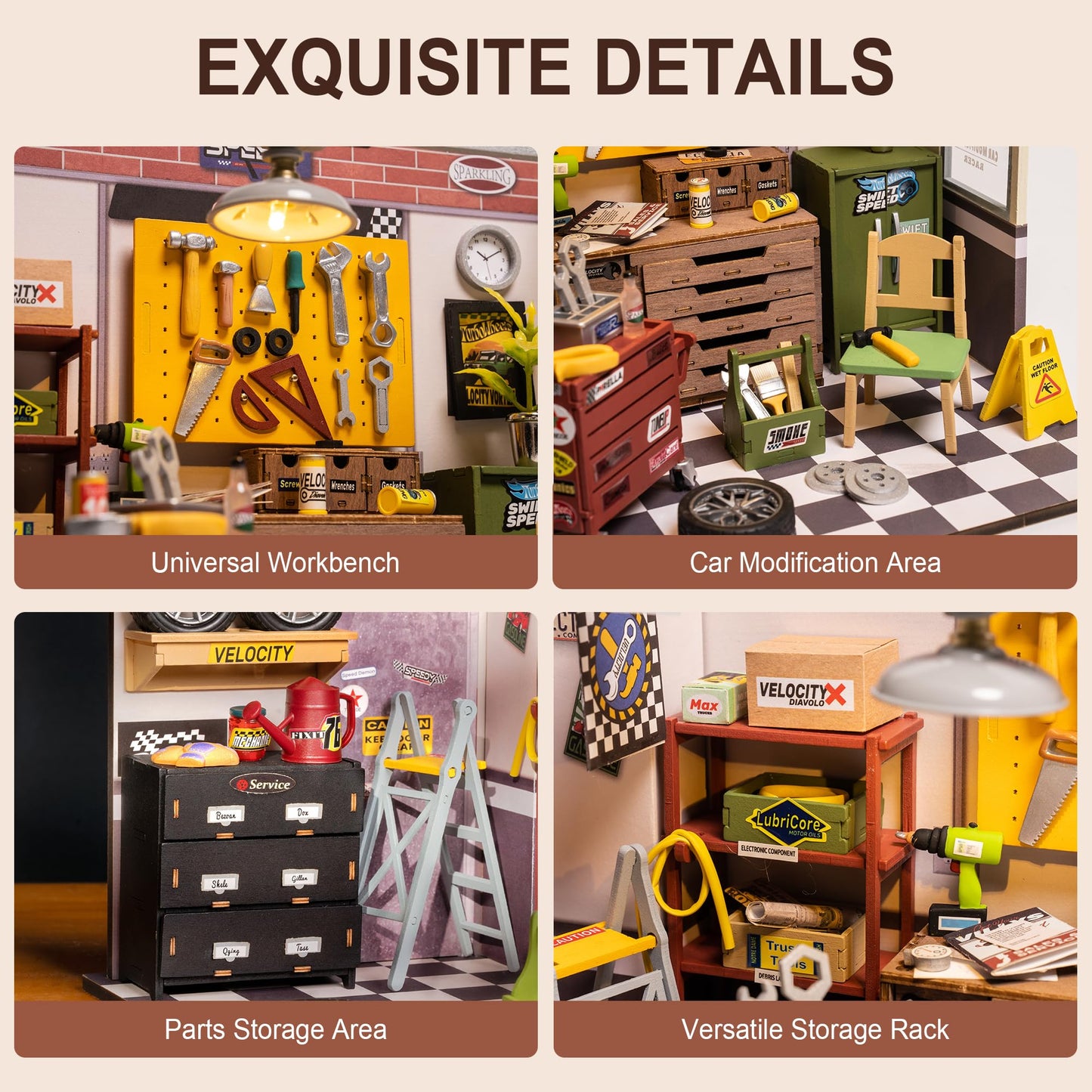 ROBOTIME Miniature Garage Workshop Kit – DIY Tiny Model with LED for Adults & Hobbyists