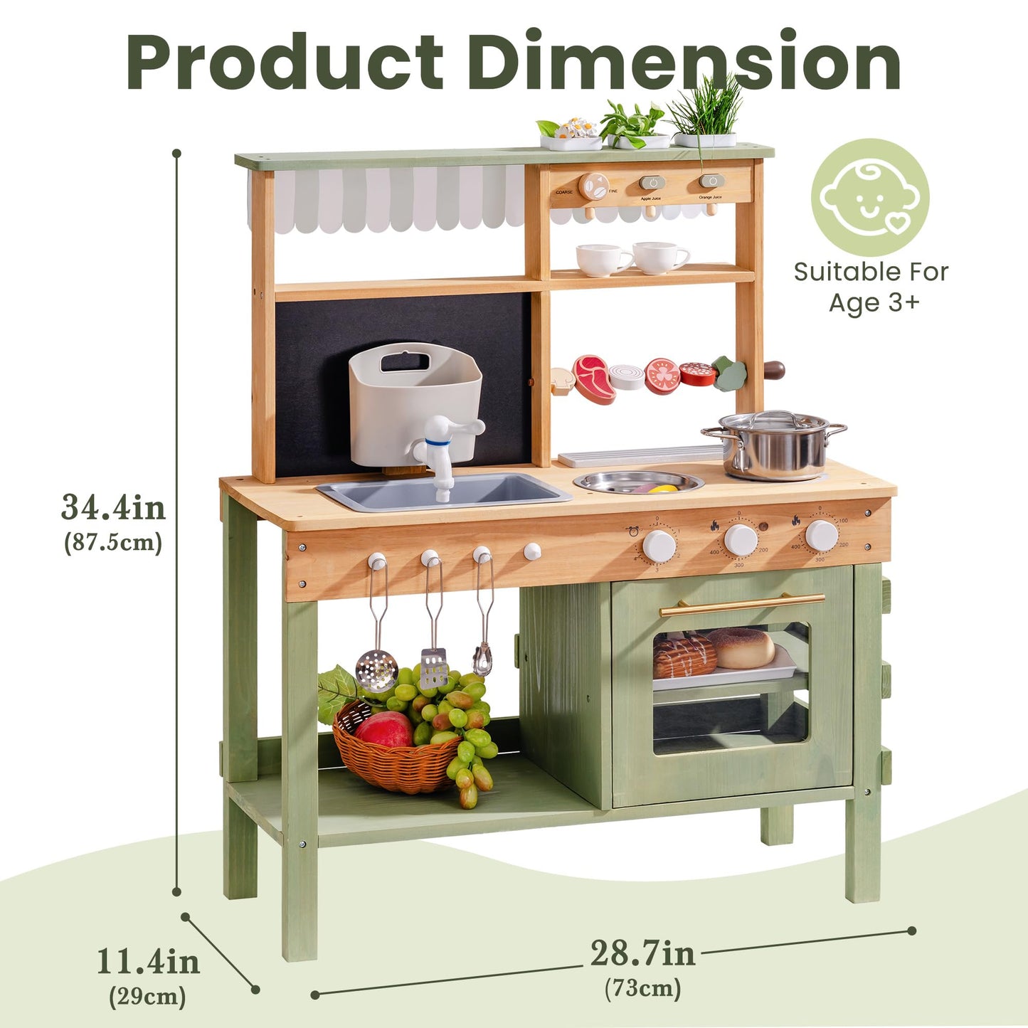 Robotime Mud Kitchen for Kids — Outdoor Wooden Playset with Sink, BBQ Grill, Coffee Maker, Oven & Planting Area