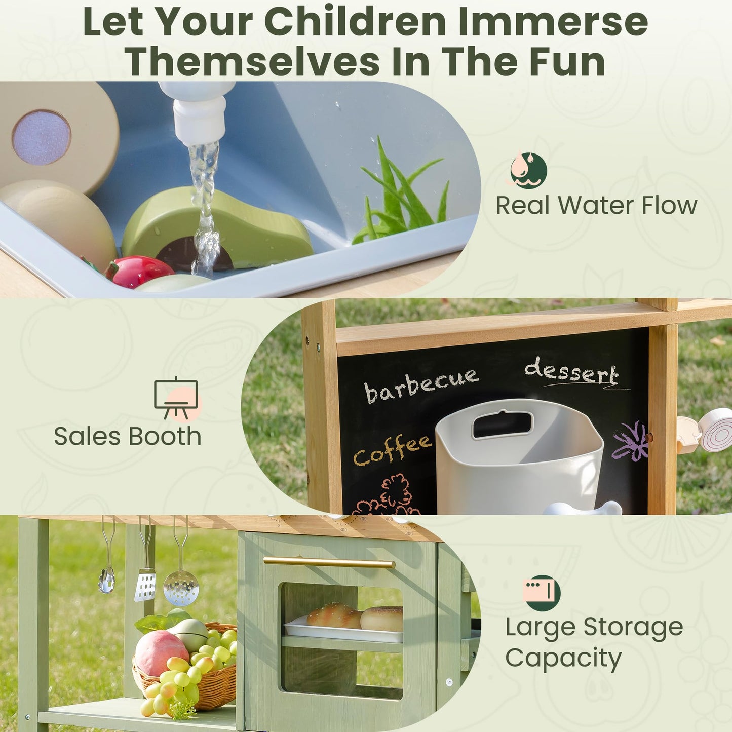 Robotime Mud Kitchen for Kids — Outdoor Wooden Playset with Sink, BBQ Grill, Coffee Maker, Oven & Planting Area