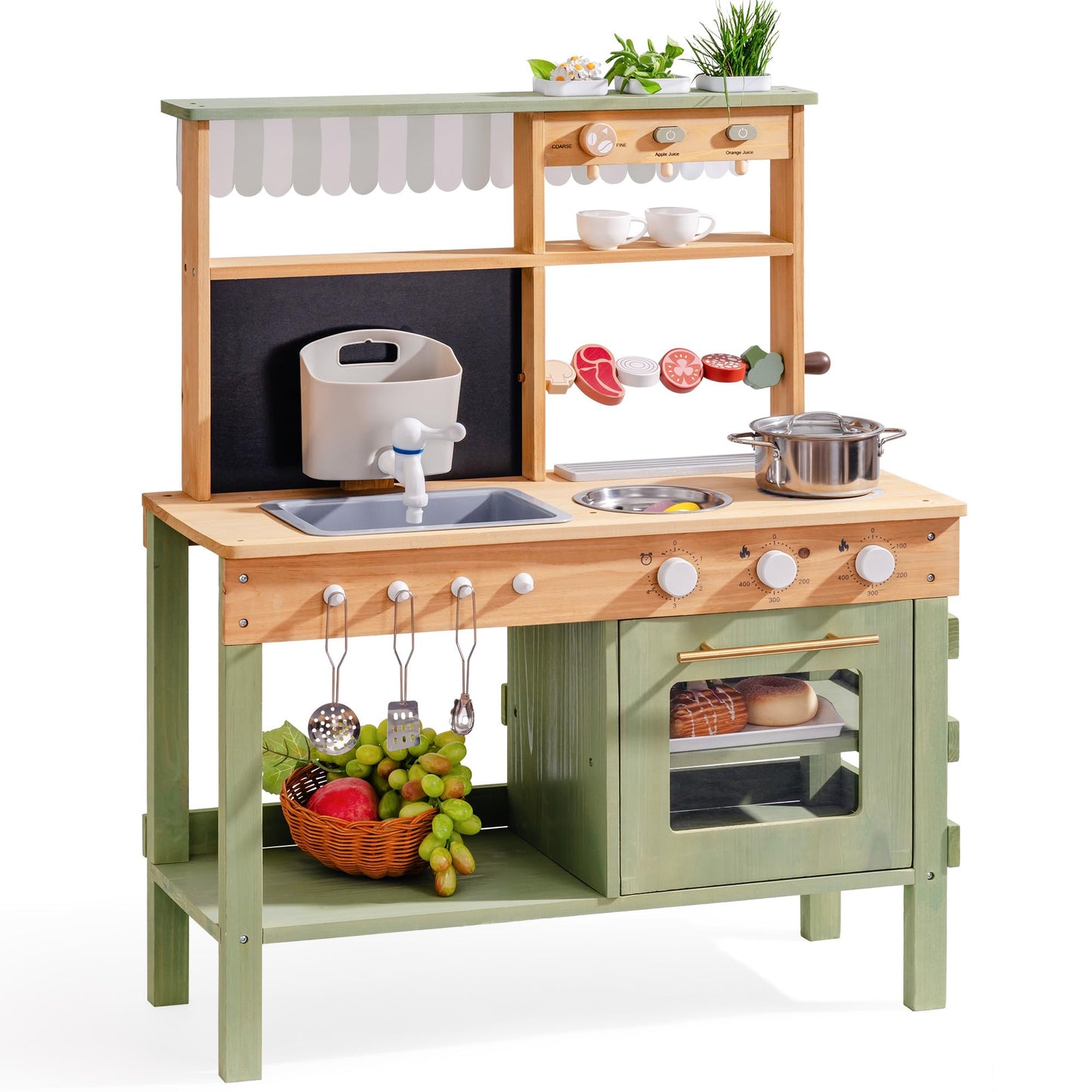 Robotime Mud Kitchen for Kids — Outdoor Wooden Playset with Sink, BBQ Grill, Coffee Maker, Oven & Planting Area