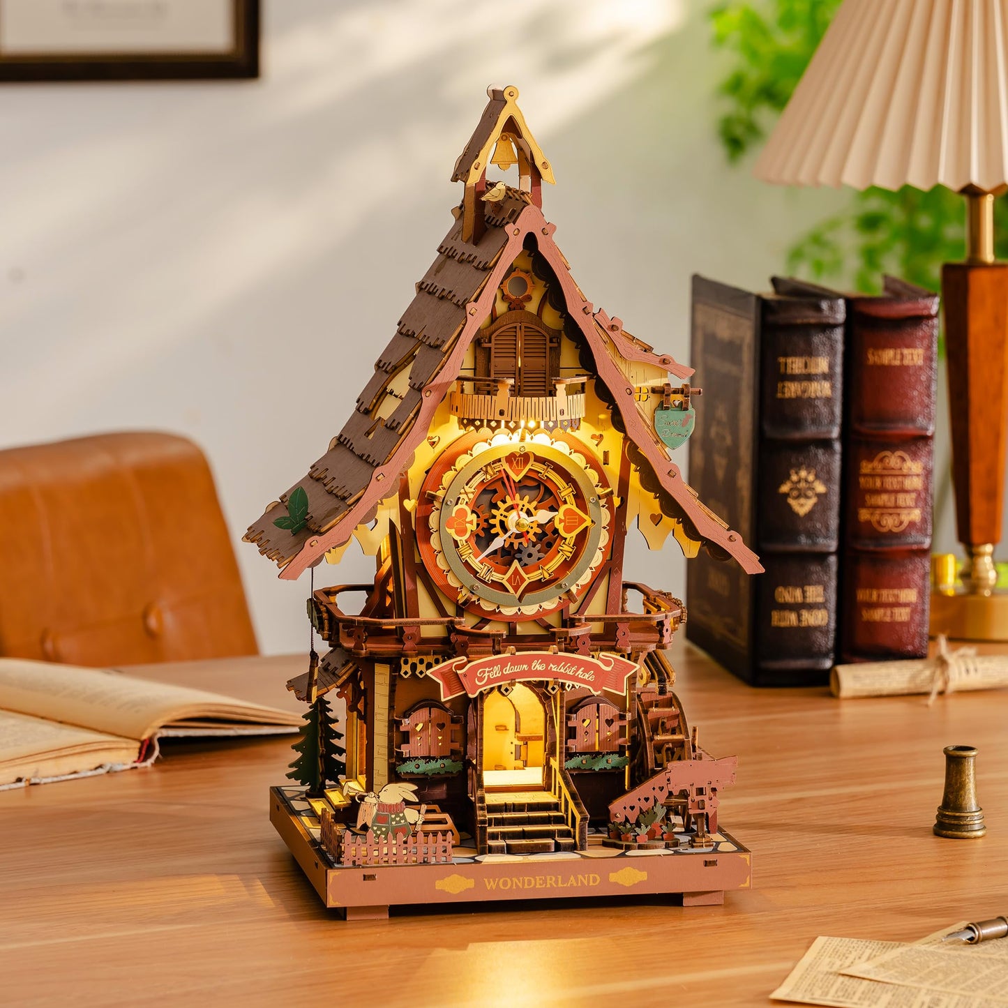 ROBOTIME 3D Wooden Cuckoo Clock Puzzle for Adults – 435-Piece DIY Model Kit with 2 Lights