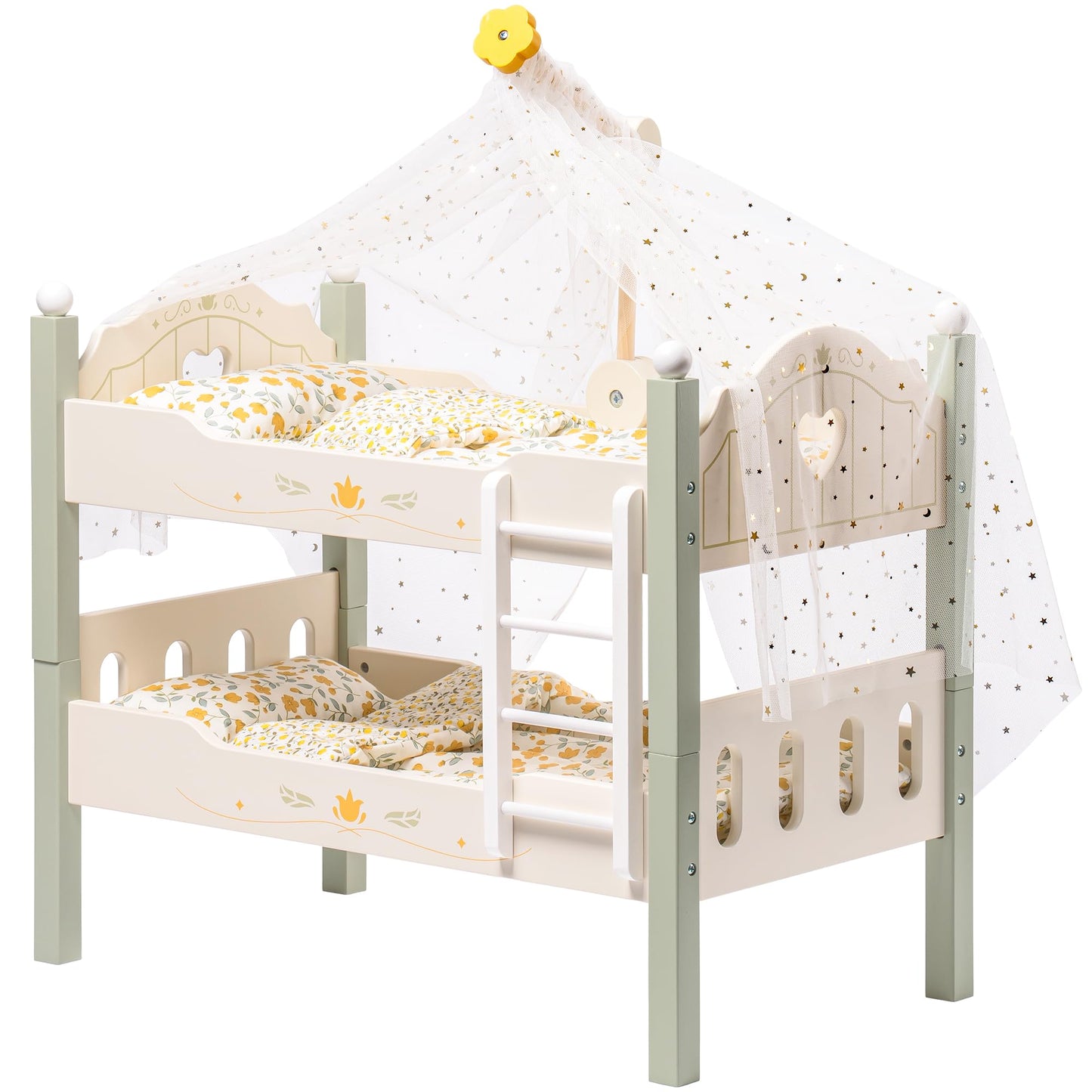 ROBOTIME Baby Doll Bunk Bed – 18-Inch Doll Furniture Set for American Girl Dolls, Green, 2-Piece Wooden Beds