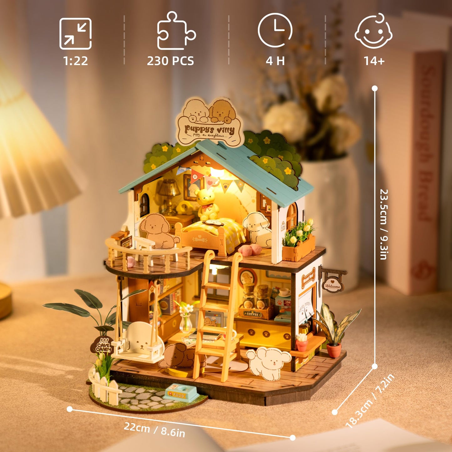 ROBOTIME Puppy's Cozy Villa DIY Miniature House Kit – Tiny Wooden Dollhouse Diorama