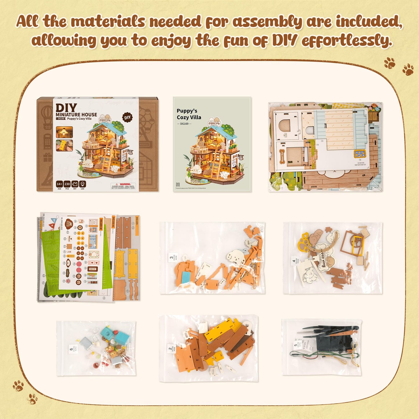ROBOTIME Puppy's Cozy Villa DIY Miniature House Kit – Tiny Wooden Dollhouse Diorama