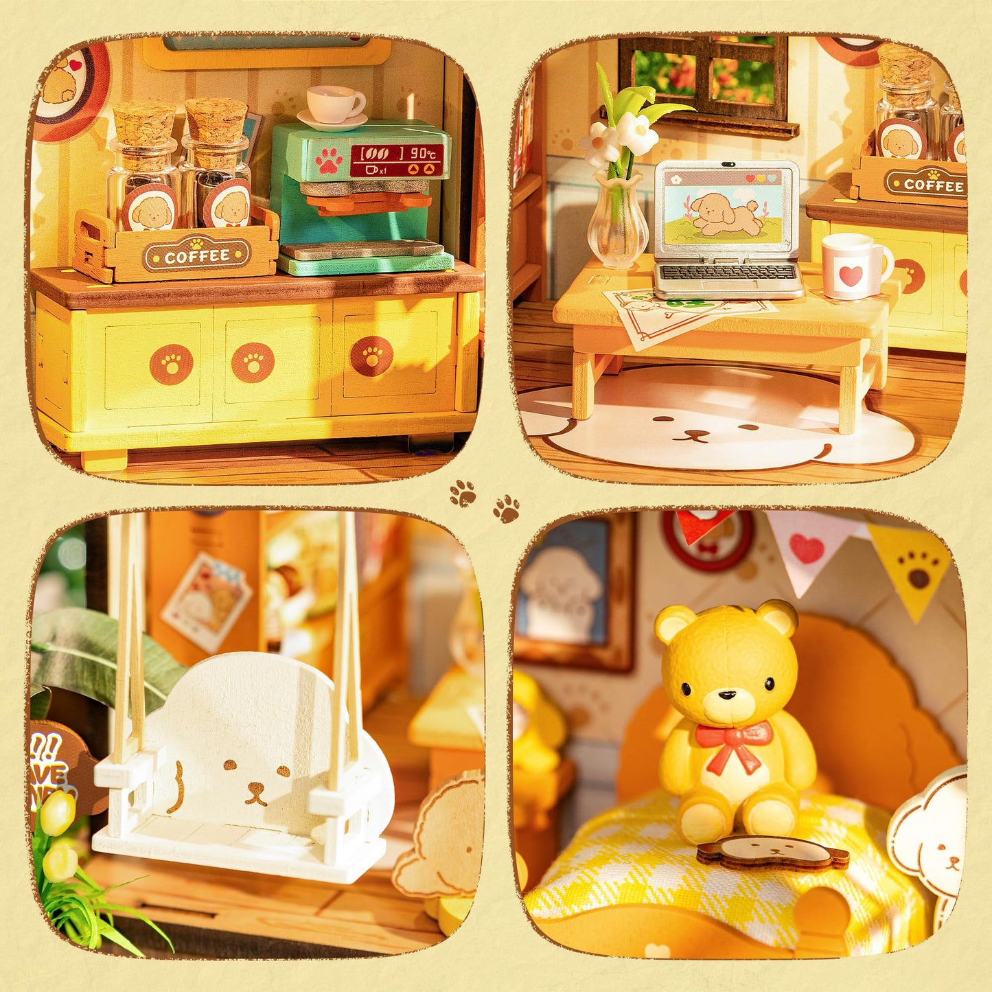 ROBOTIME Puppy's Cozy Villa DIY Miniature House Kit – Tiny Wooden Dollhouse Diorama