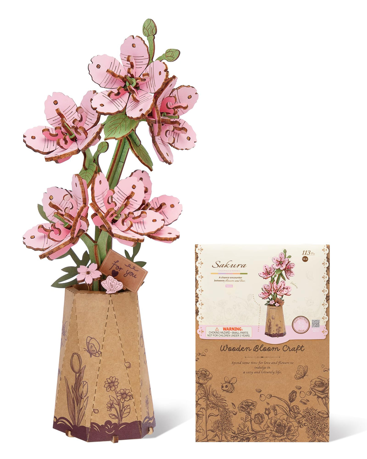 ROBOTIME 3D Puzzle Sakura TW101 – DIY Wooden Flower Kit for Adults | Home Decor & Gift