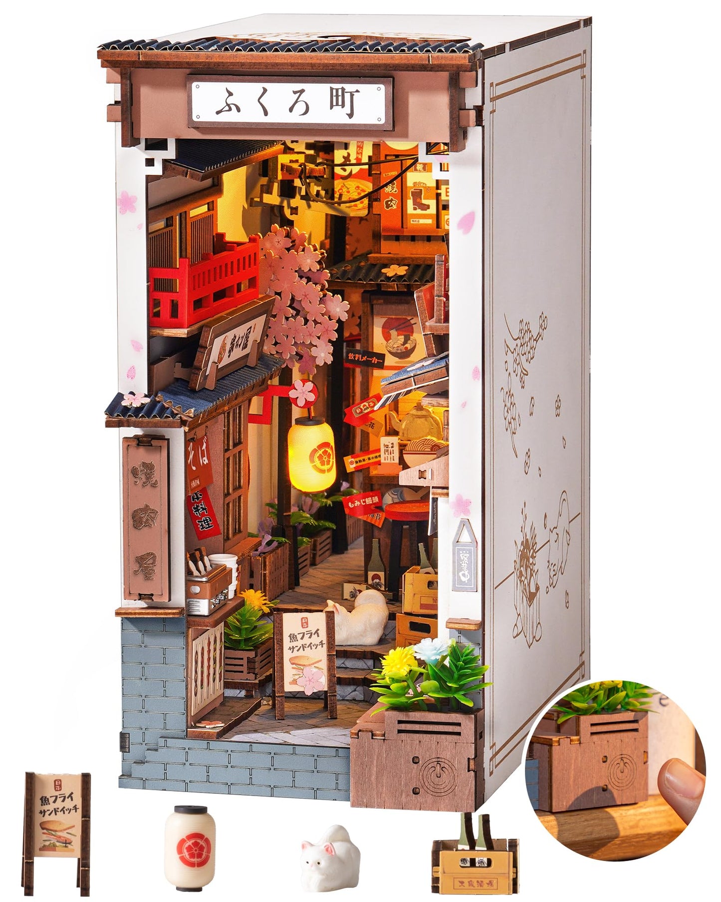 ROBOTIME Sakura Wine Alley Book Nook Kit – DIY 3D Wooden Puzzle for Teens