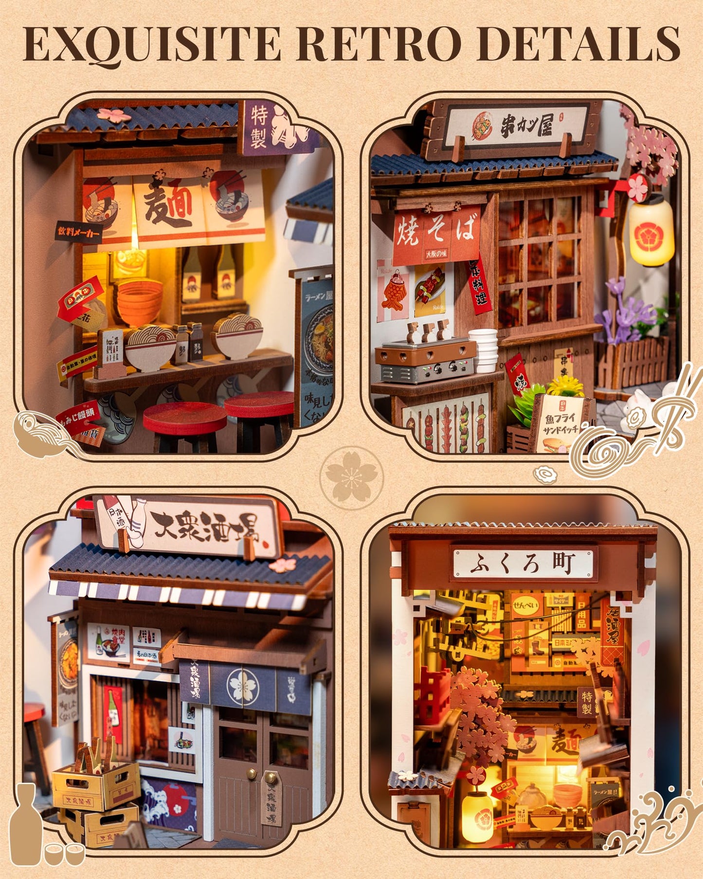 ROBOTIME Sakura Wine Alley Book Nook Kit – DIY 3D Wooden Puzzle for Teens