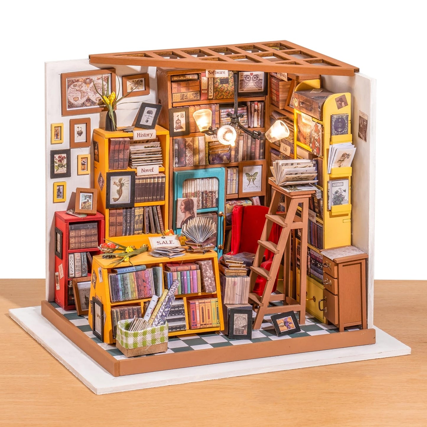 ROBOTIME DIY Miniature House Kit – Sams Study Library Dollhouse for Adults | Easy Assembly