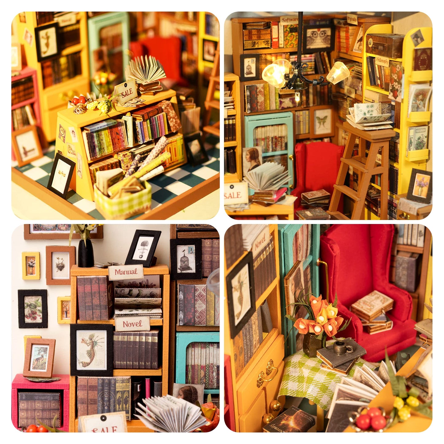 ROBOTIME DIY Miniature House Kit – Sams Study Library Dollhouse for Adults | Easy Assembly