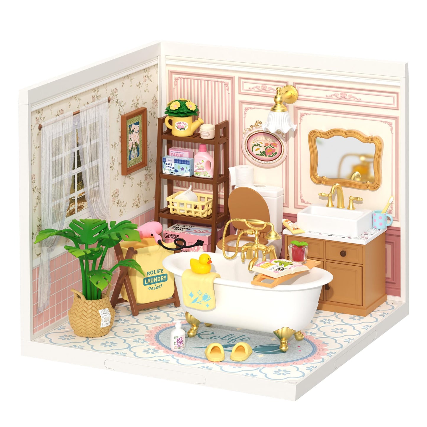 ROBOTIME Super Creator DIY Miniature Bathroom Kit with LED Lighting