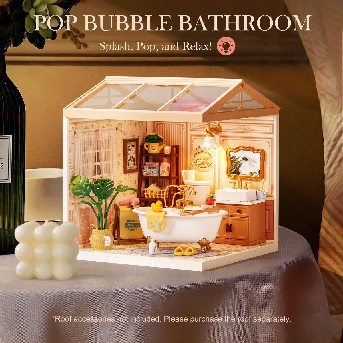ROBOTIME Super Creator DIY Miniature Bathroom Kit with LED Lighting