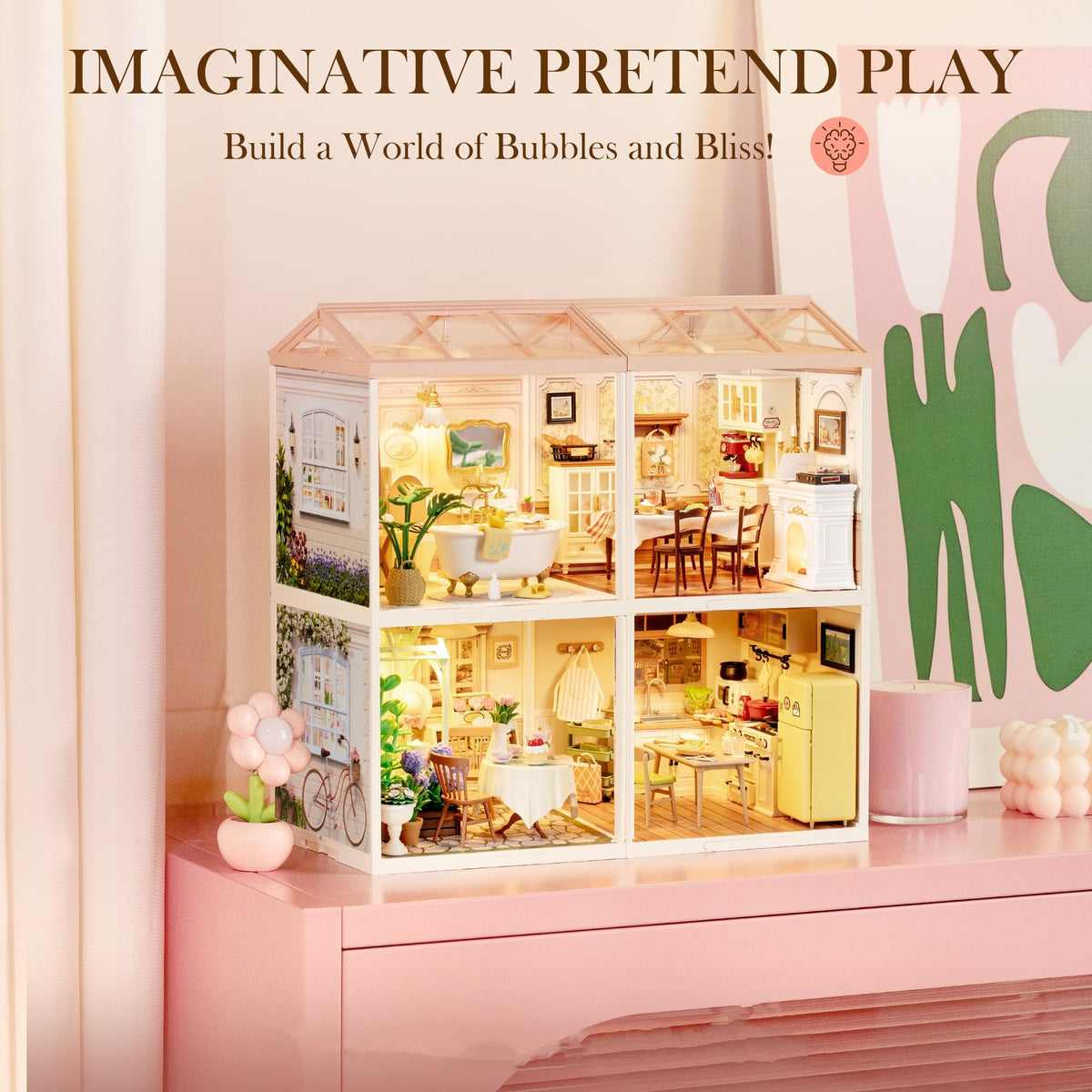 ROBOTIME Super Creator DIY Miniature Bathroom Kit with LED Lighting