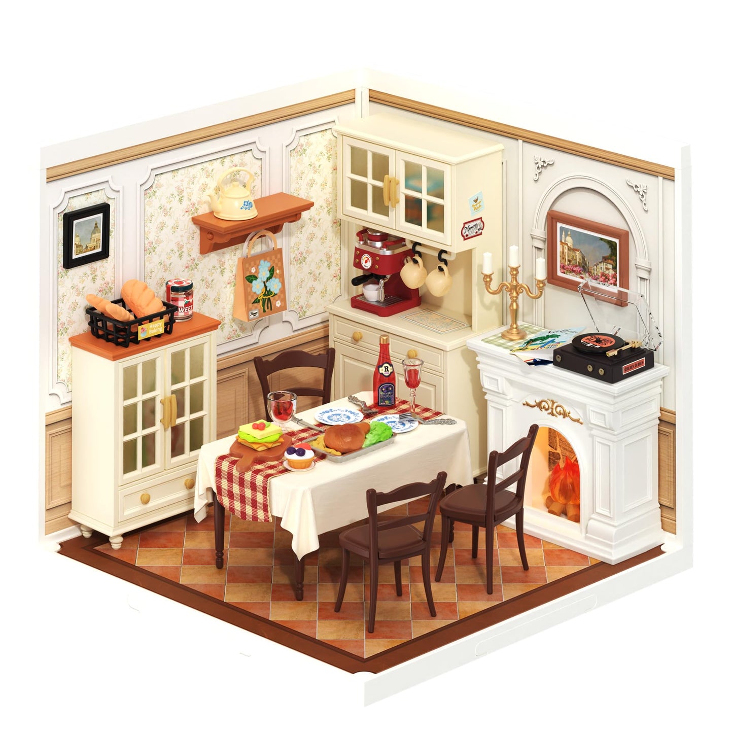 ROBOTIME Super Creator Dining Room Kit – DIY Miniature House with LED Lights