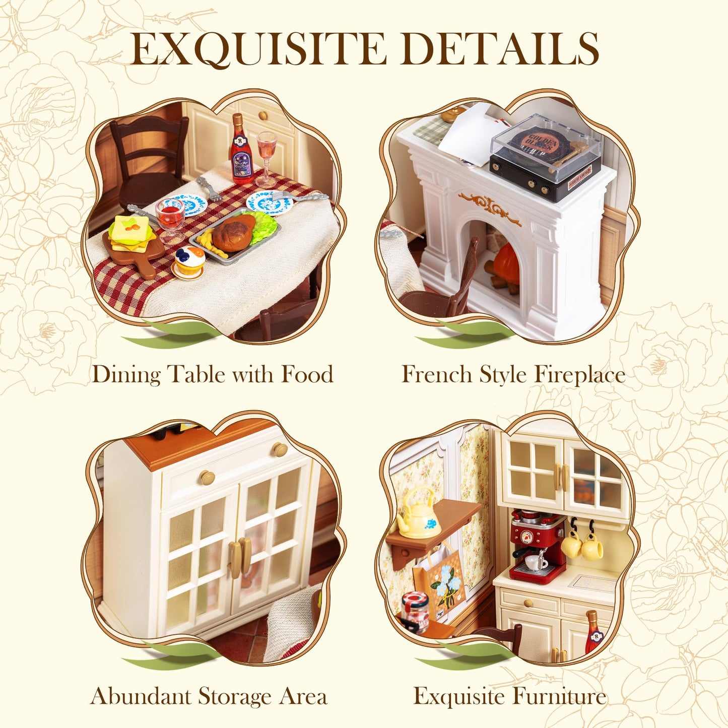 ROBOTIME Super Creator Dining Room Kit – DIY Miniature House with LED Lights