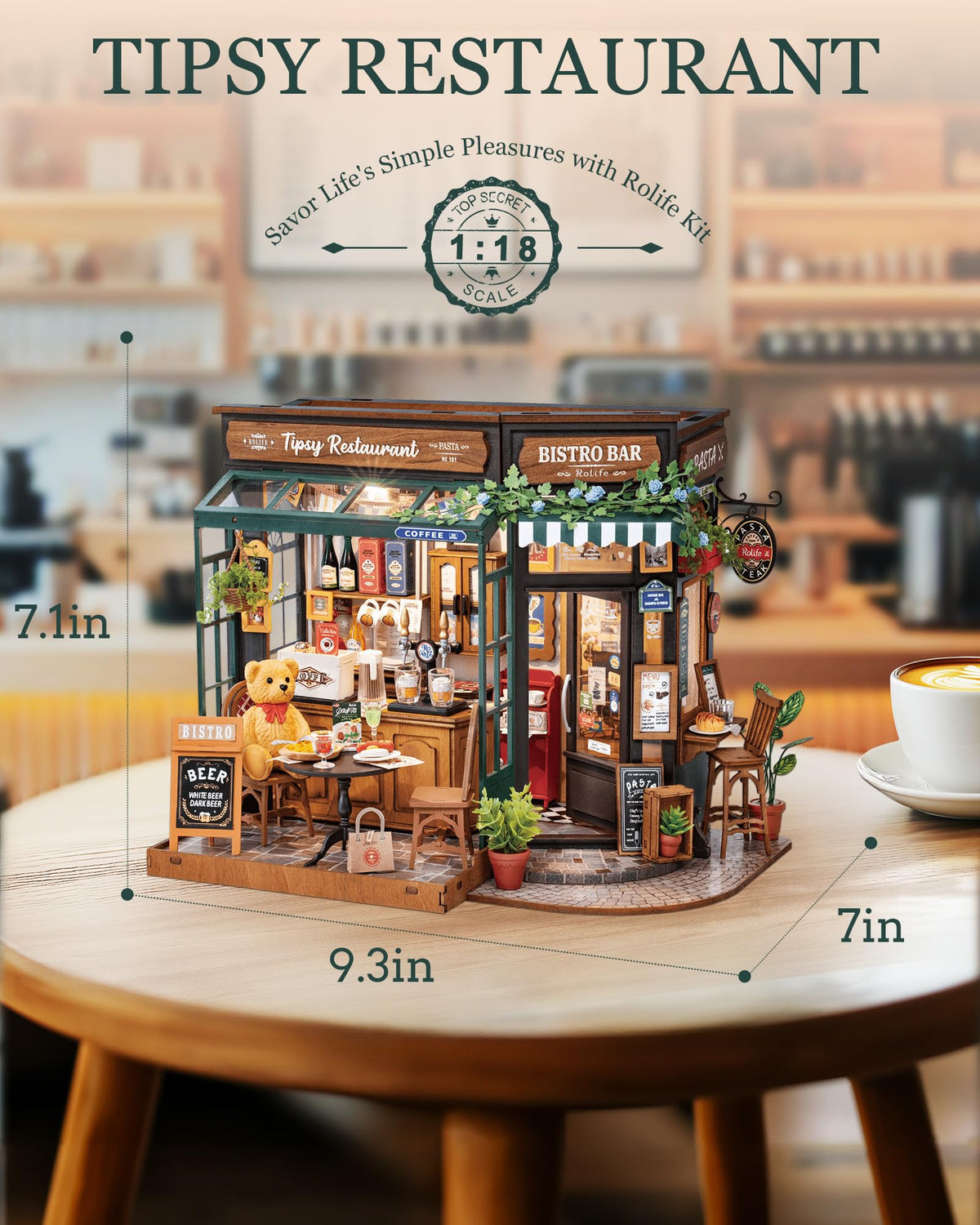 ROBOTIME DIY Tiny House Kit – Tipsy Restaurant Miniature for Adults | Build, Display, Gift