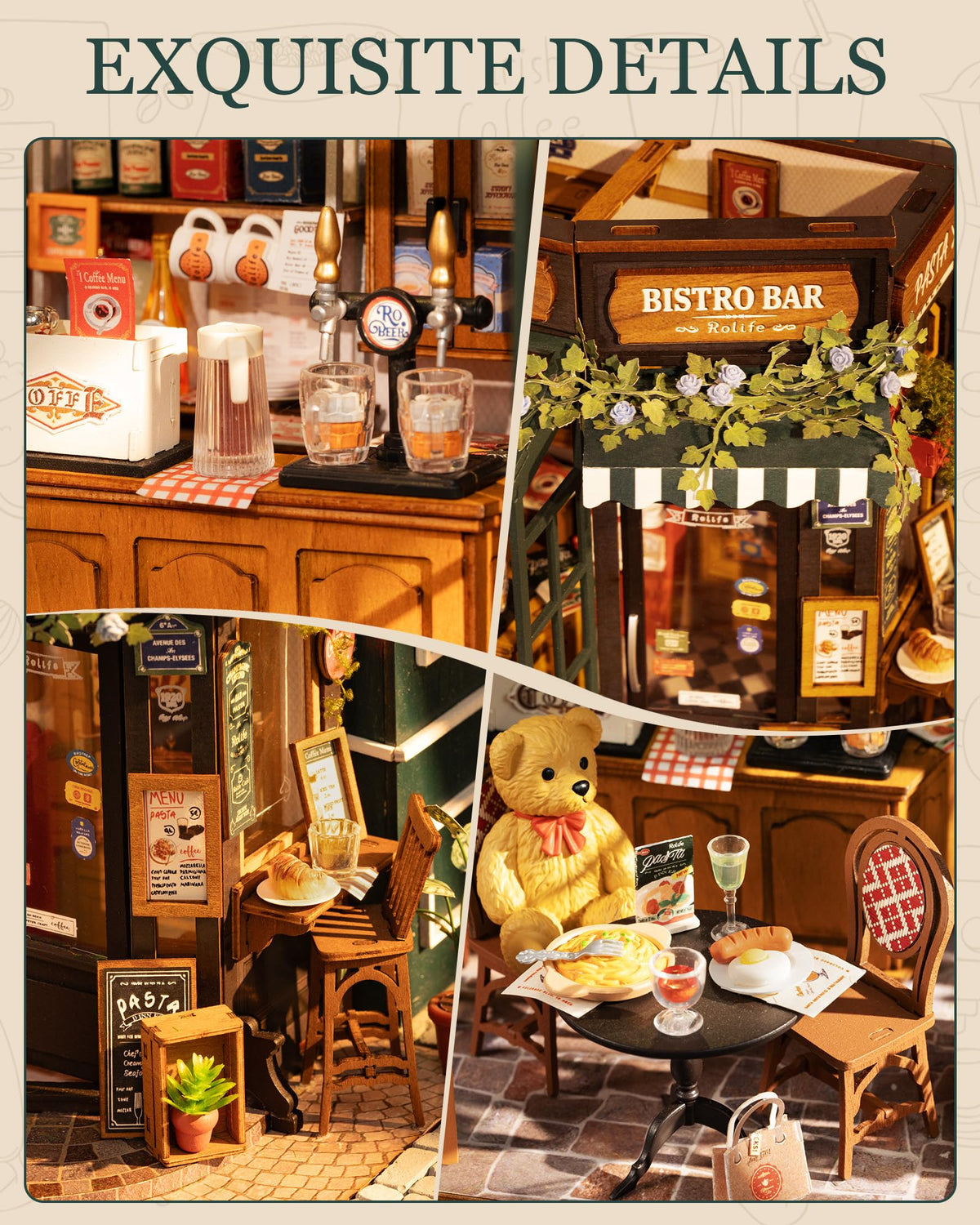 ROBOTIME DIY Tiny House Kit – Tipsy Restaurant Miniature for Adults | Build, Display, Gift