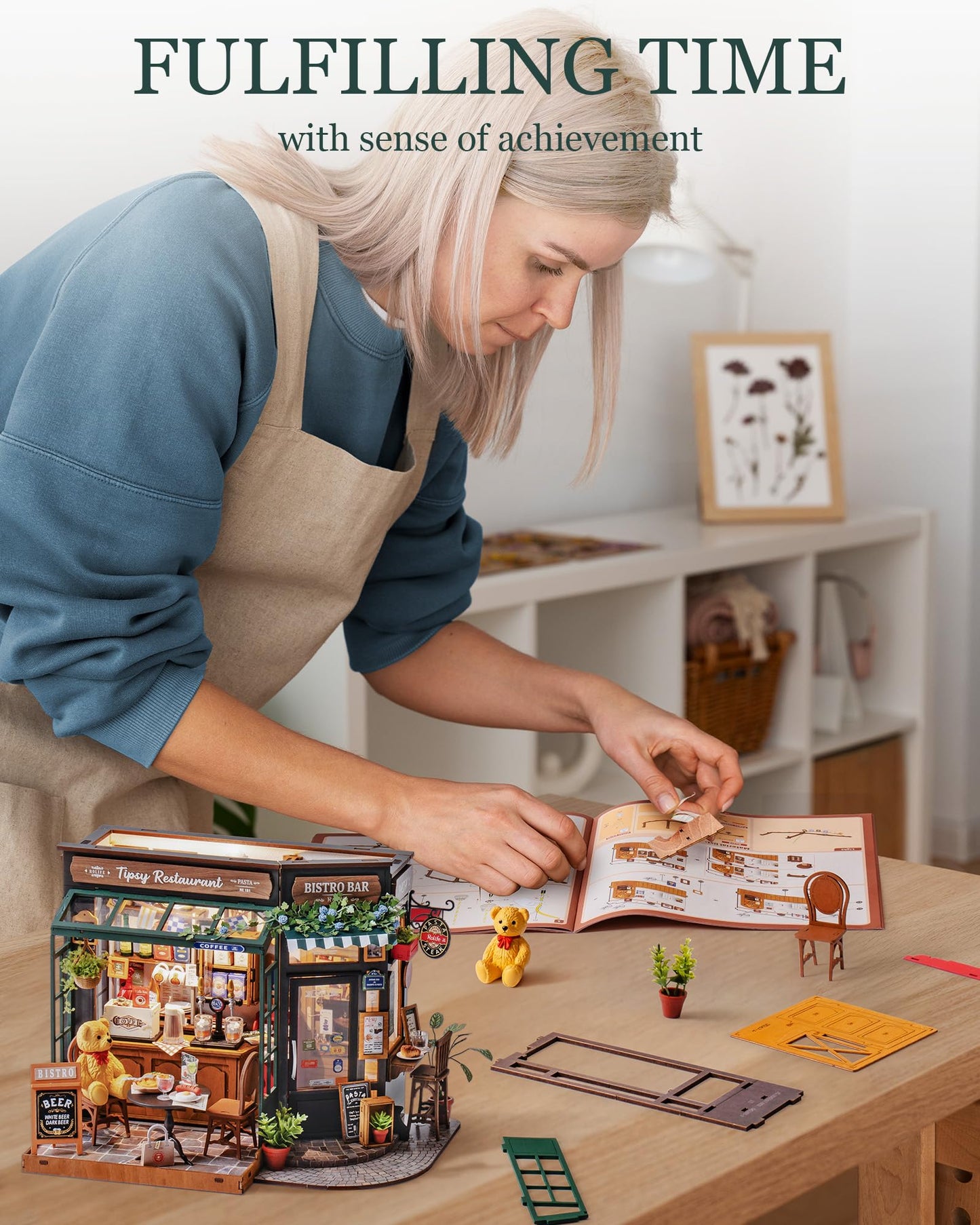 ROBOTIME DIY Tiny House Kit – Tipsy Restaurant Miniature for Adults | Build, Display, Gift