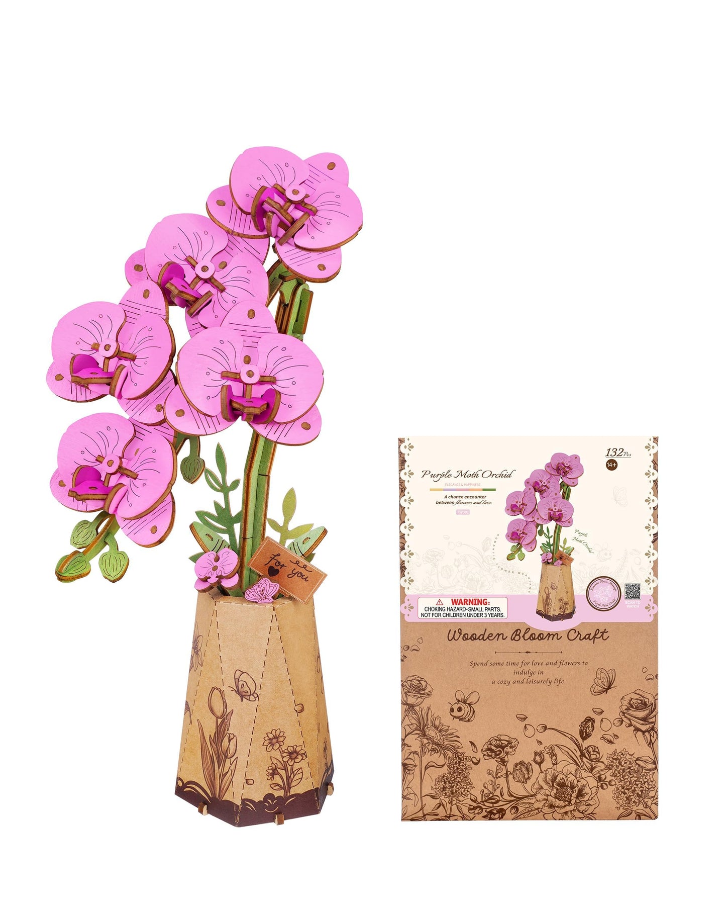 ROBOTIME 3D Puzzle Purple Moth Orchid TW091 – DIY Wooden Flower Model Kit