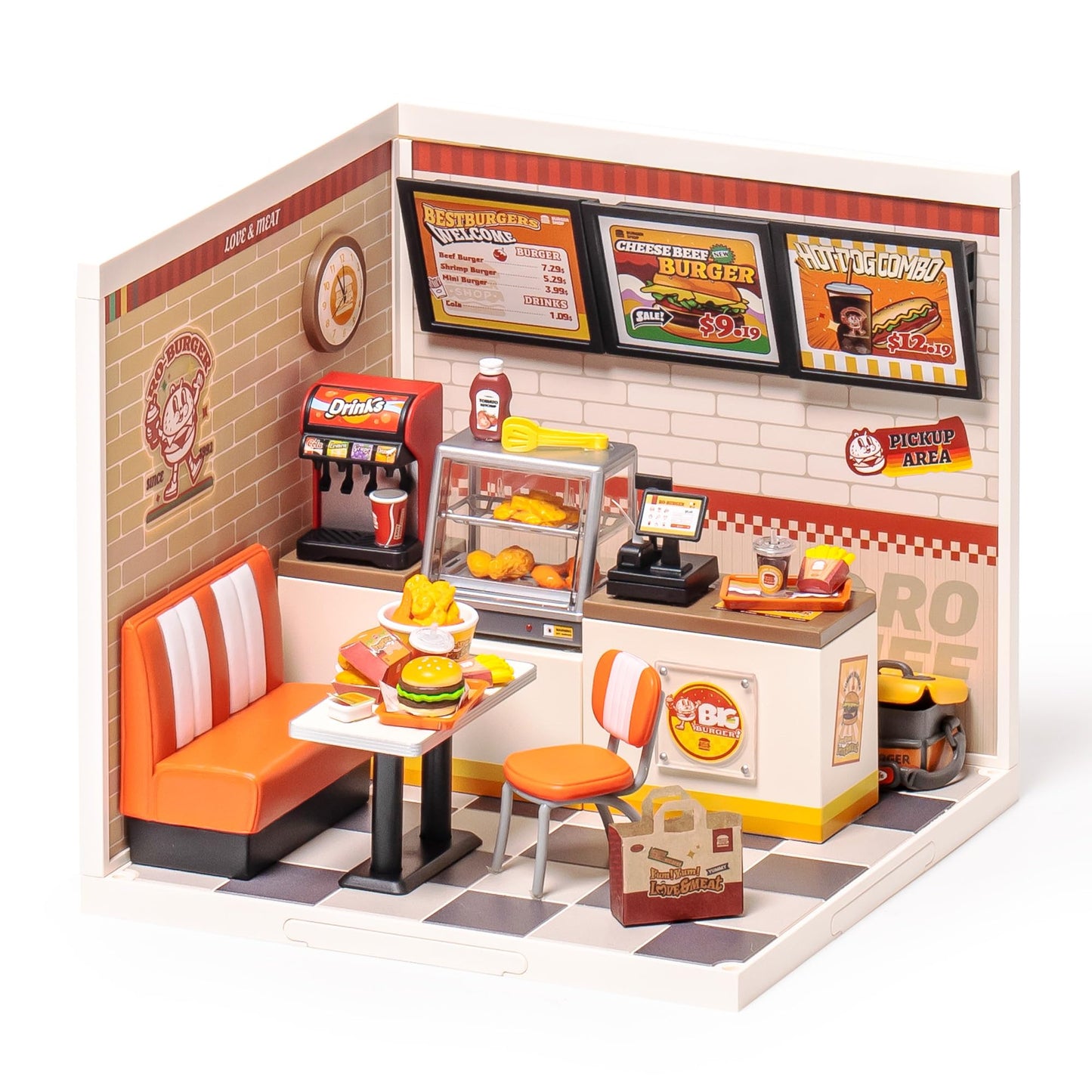 Robotime Yum Yum Burgers Miniature Diner Kit - DIY LED House Interconnectable