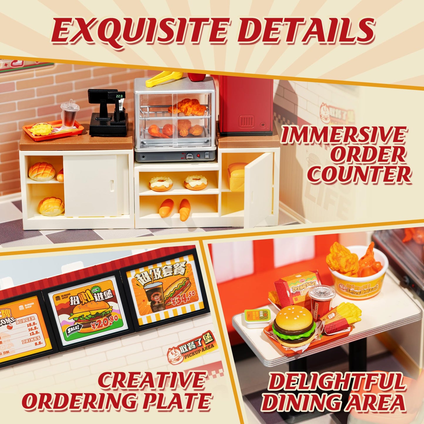 Robotime Yum Yum Burgers Miniature Diner Kit - DIY LED House Interconnectable
