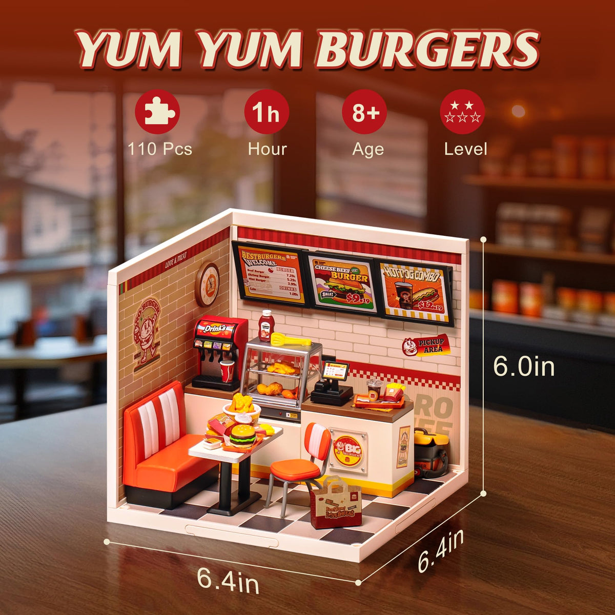 Robotime Yum Yum Burgers Miniature Diner Kit - DIY LED House Interconnectable