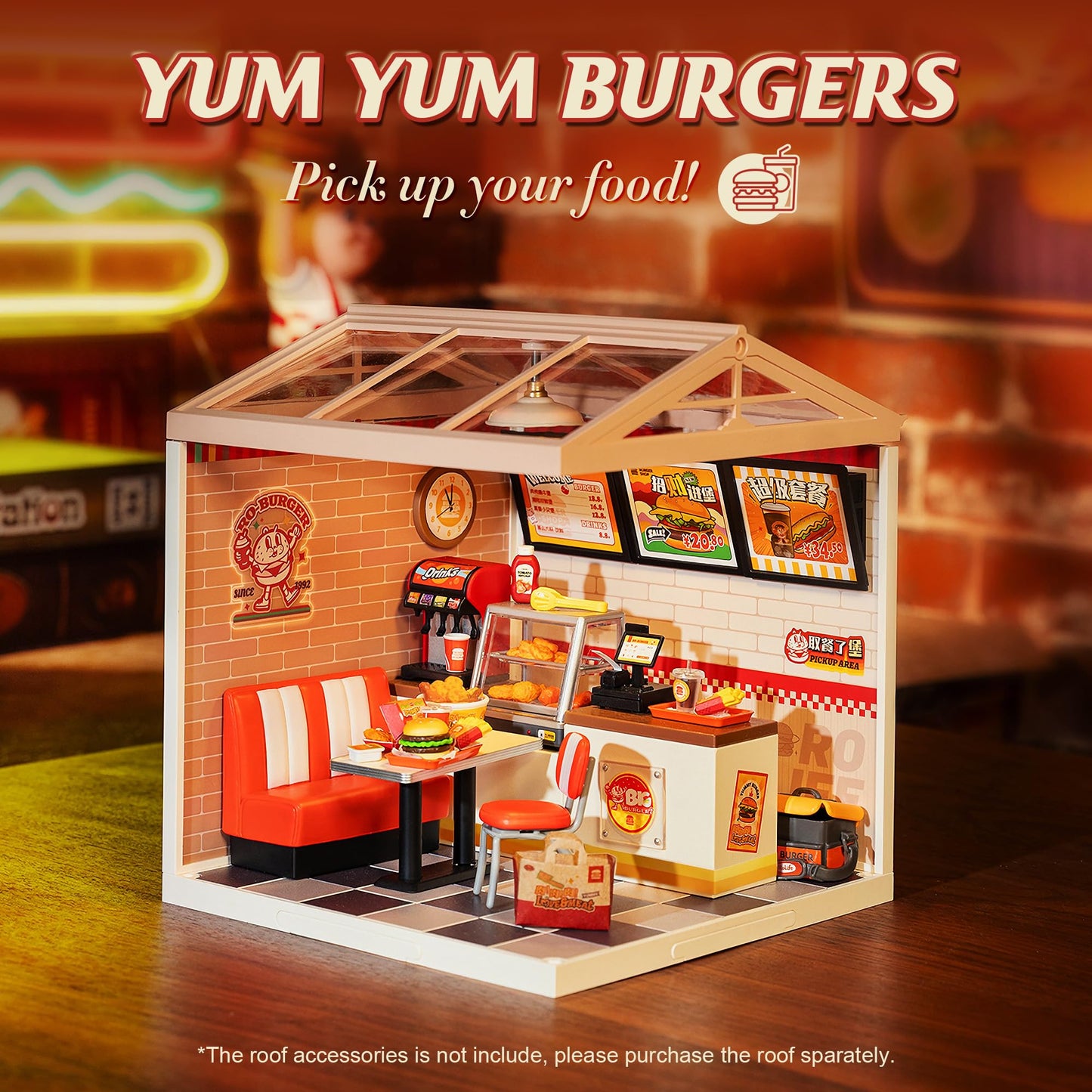 Robotime Yum Yum Burgers Miniature Diner Kit - DIY LED House Interconnectable