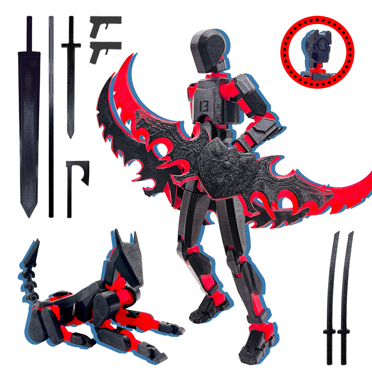 ROBTDUUMY T13 3D Action Figure Set – Assembled Titan 13 Robo Figures (Black/Red)