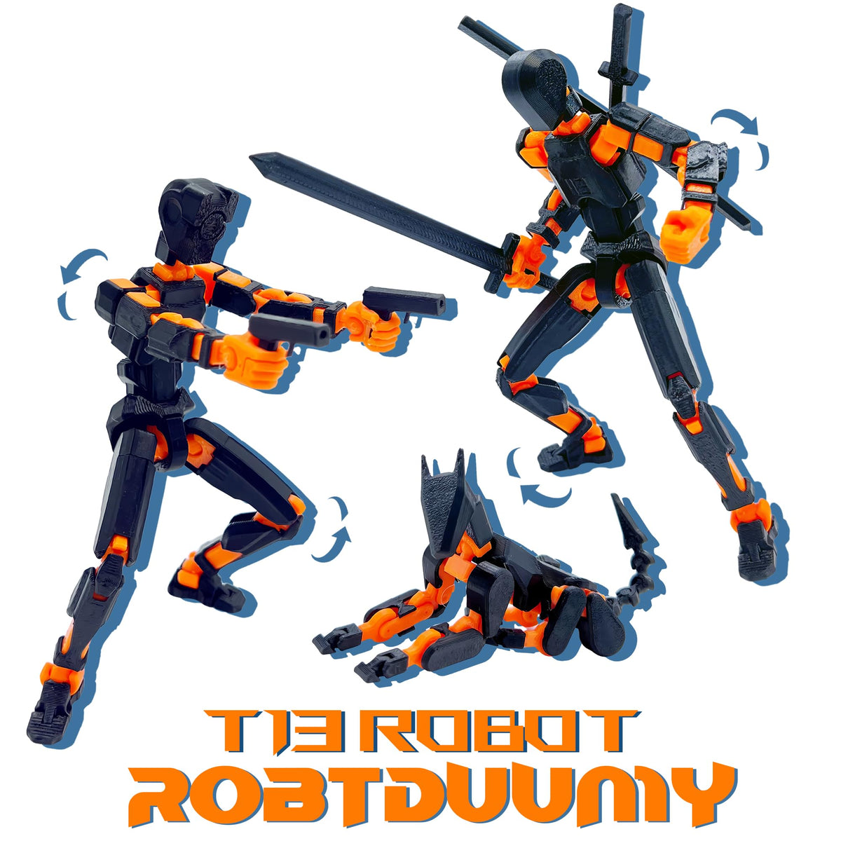ROBTDUUMY T13 3D Action Figure Set – Assembled Titan 13, Multi-Jointed, Black/Orange