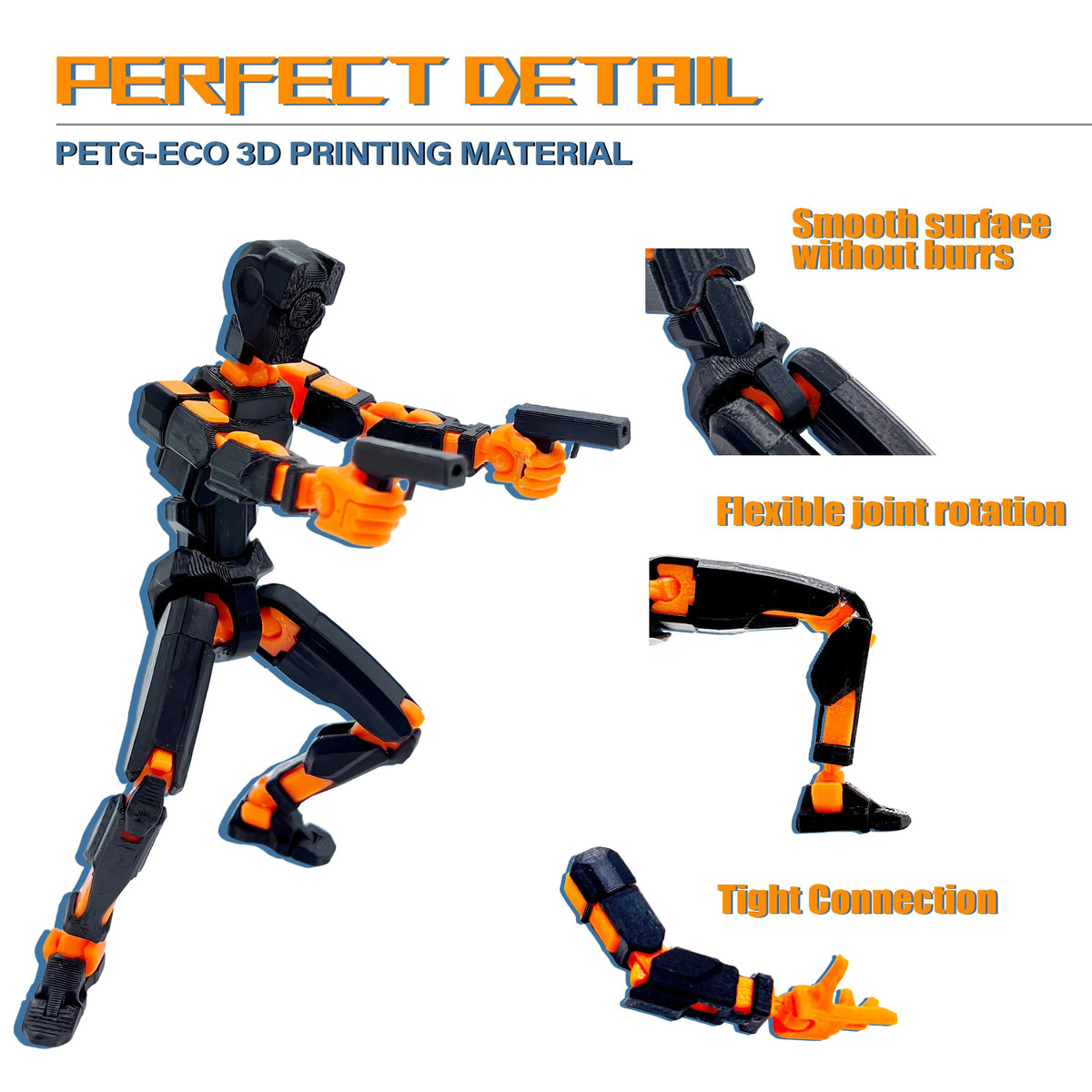 ROBTDUUMY T13 3D Action Figure Set – Assembled Titan 13, Multi-Jointed, Black/Orange