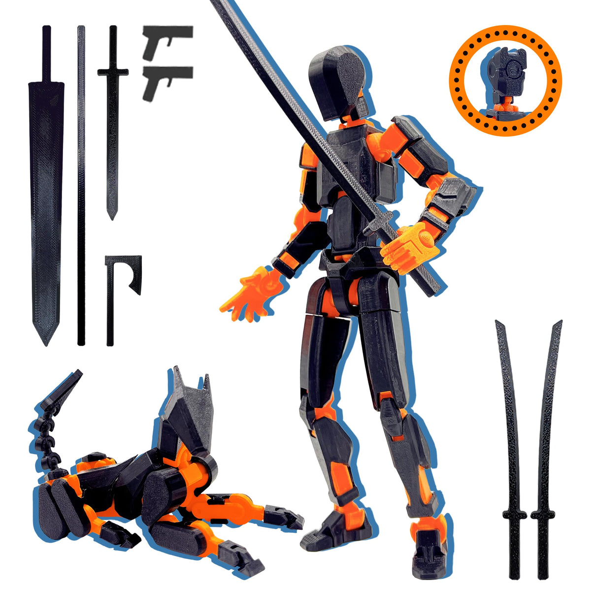 ROBTDUUMY T13 3D Action Figure Set – Assembled Titan 13, Multi-Jointed, Black/Orange