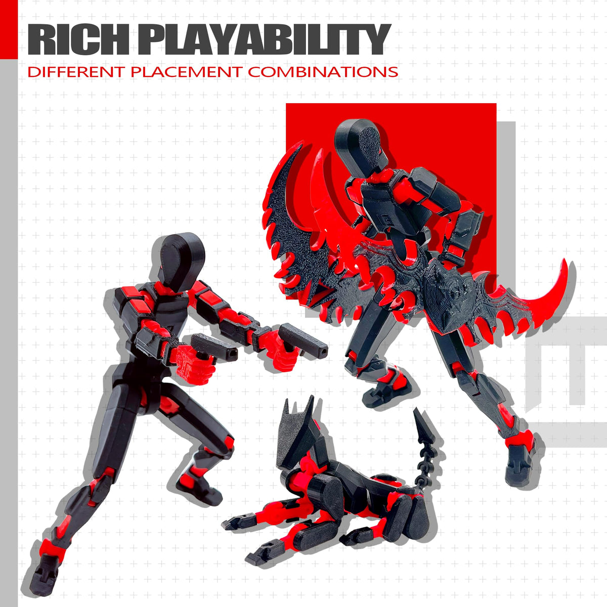 ROBTDUUMY T13 3D Action Figure Set – Assembled Titan 13 Robo Figures (Black/Red)
