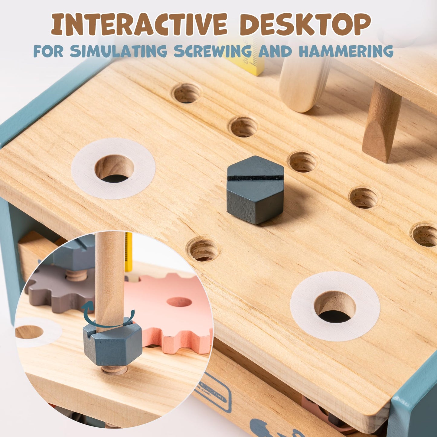 ROBUD Mini Wooden Play Tool Workbench Set — Montessori Toys for Kids 3-5