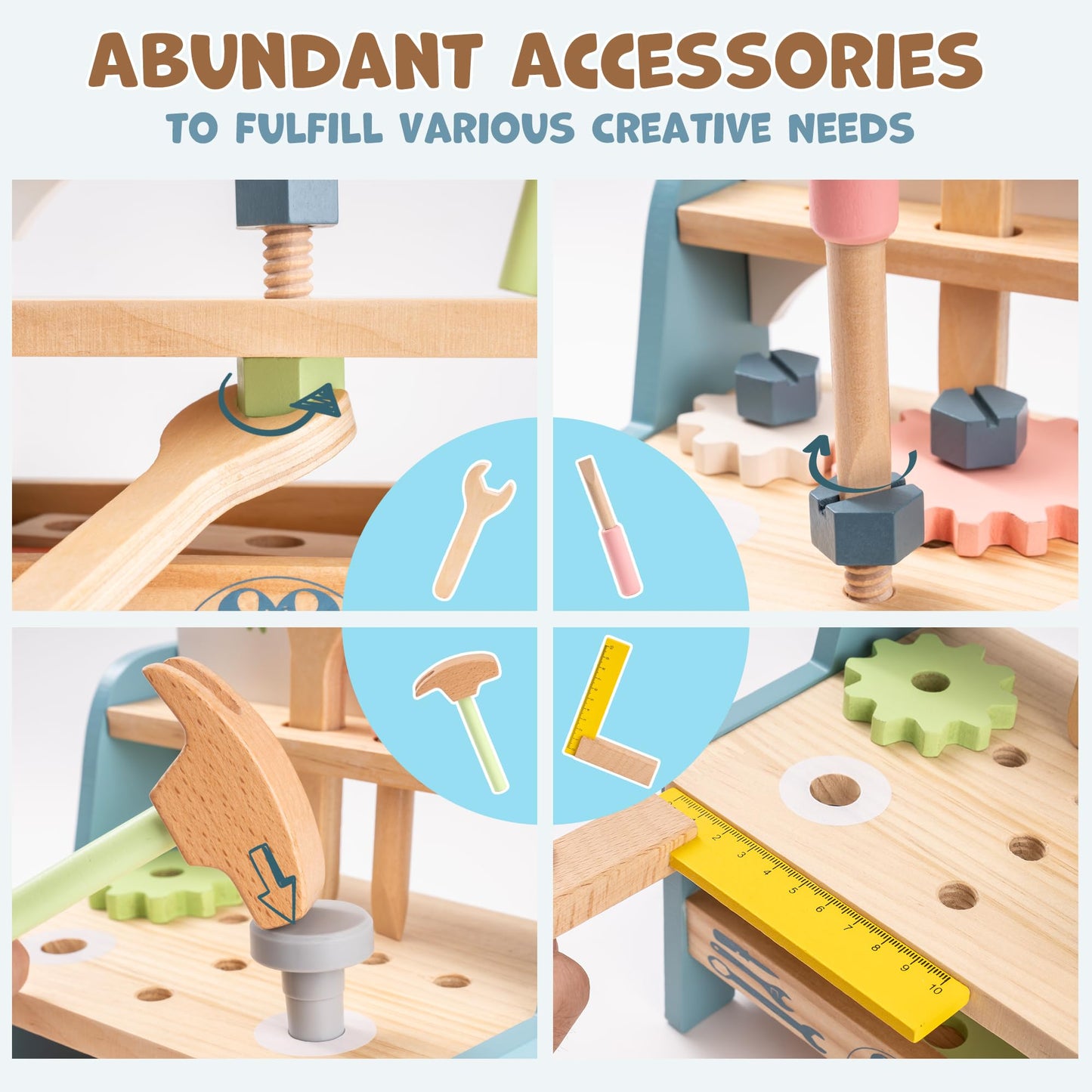 ROBUD Mini Wooden Play Tool Workbench Set — Montessori Toys for Kids 3-5