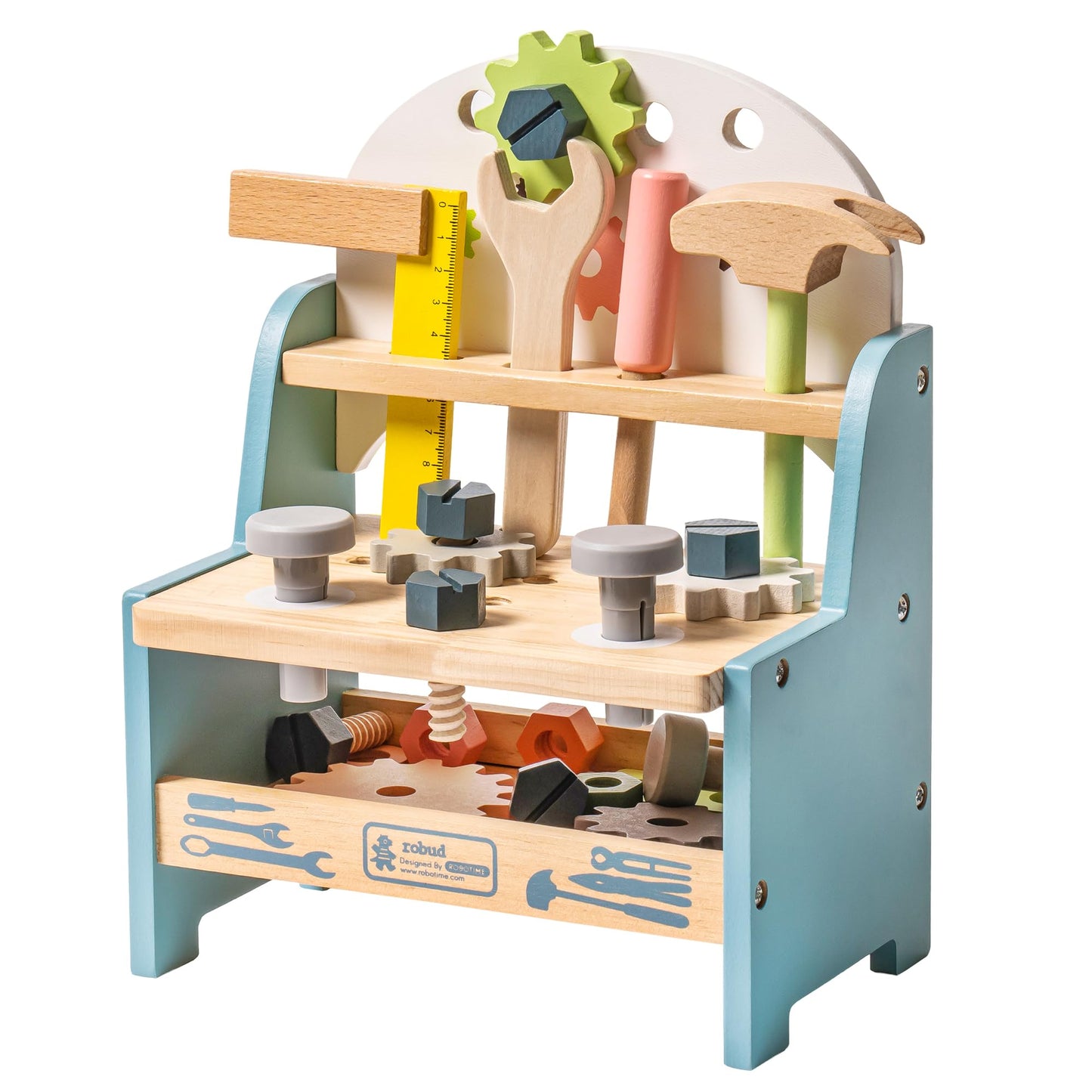 ROBUD Mini Wooden Play Tool Workbench Set — Montessori Toys for Kids 3-5