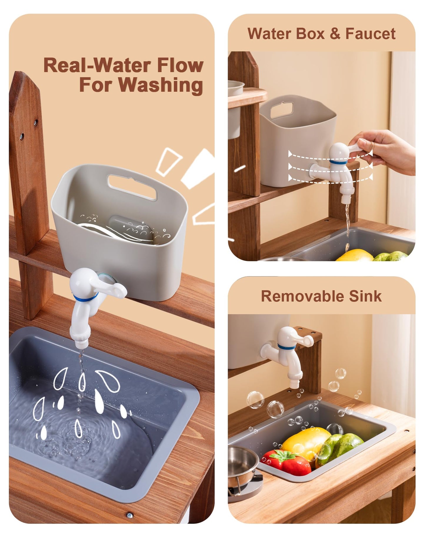 ROBUD Mud Kitchen for Kids Outdoor – Wooden Play Kitchen with Removable Sink & Faucet | Ages 3+