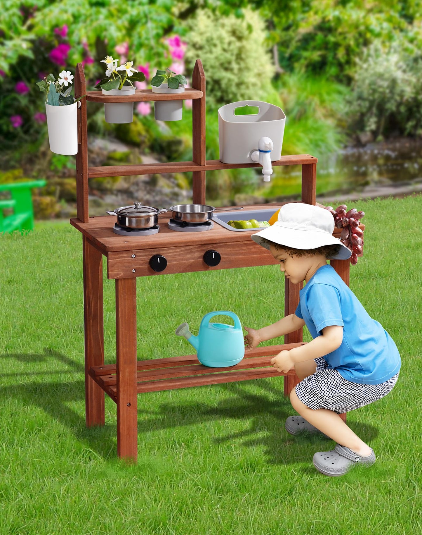 ROBUD Mud Kitchen for Kids Outdoor – Wooden Play Kitchen with Removable Sink & Faucet | Ages 3+