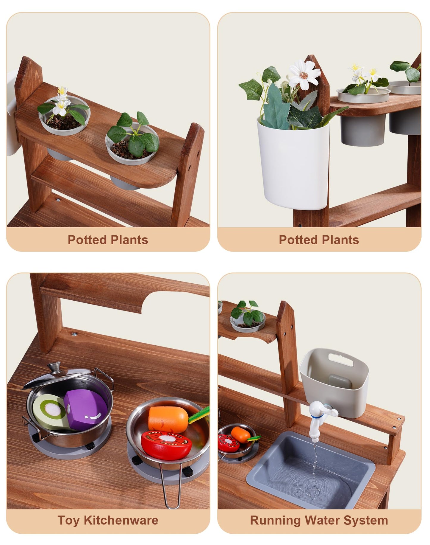ROBUD Mud Kitchen for Kids Outdoor – Wooden Play Kitchen with Removable Sink & Faucet | Ages 3+