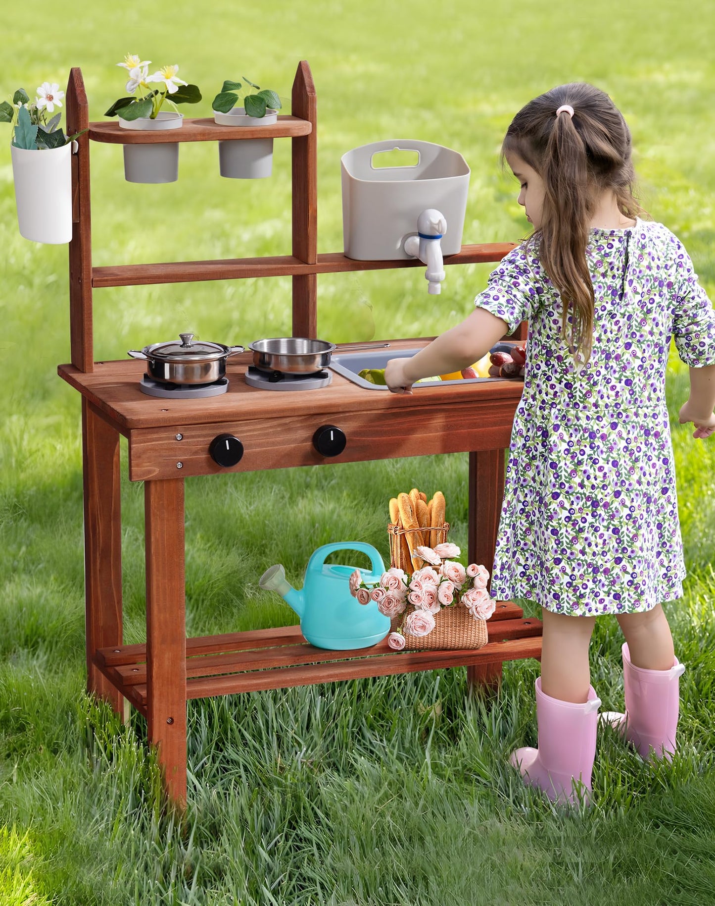 ROBUD Mud Kitchen for Kids Outdoor – Wooden Play Kitchen with Removable Sink & Faucet | Ages 3+
