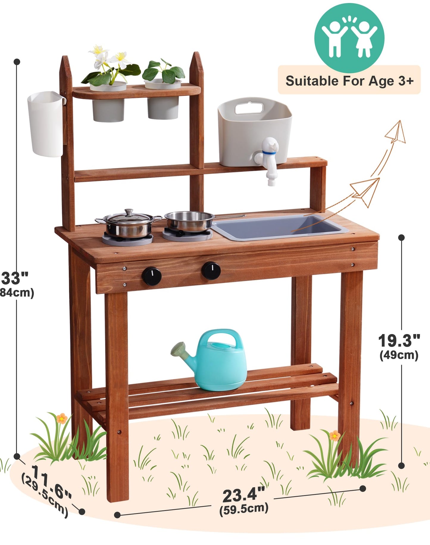 ROBUD Mud Kitchen for Kids Outdoor – Wooden Play Kitchen with Removable Sink & Faucet | Ages 3+