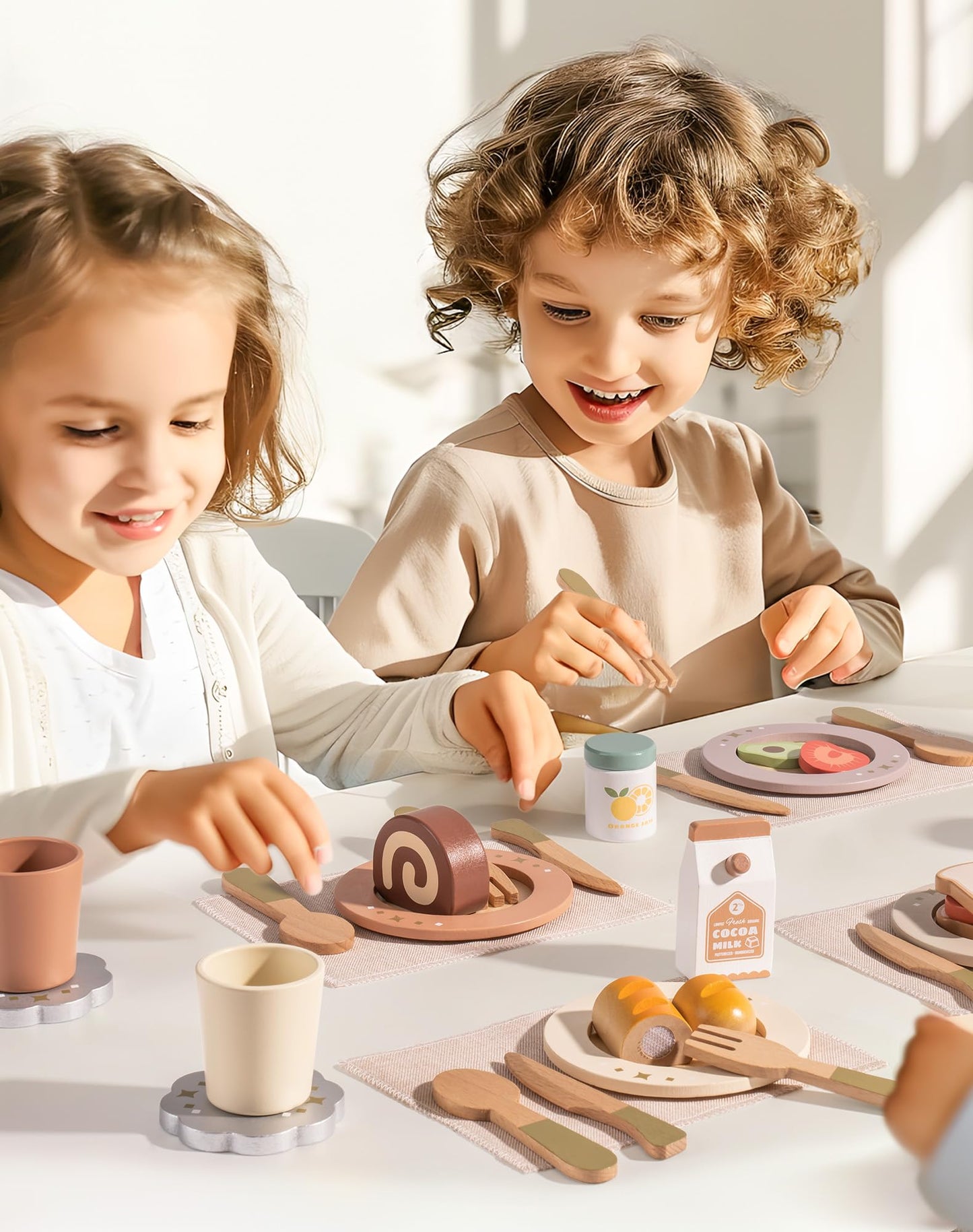 ROBUD 4-Set Wooden Play Dishes — Montessori-Inspired Pretend Play Kitchen for Kids