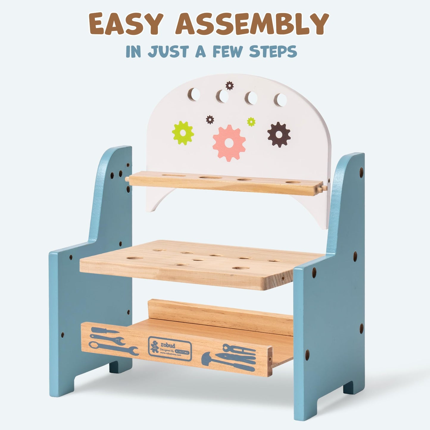 ROBUD Mini Wooden Play Tool Workbench Set — Montessori Toys for Kids 3-5