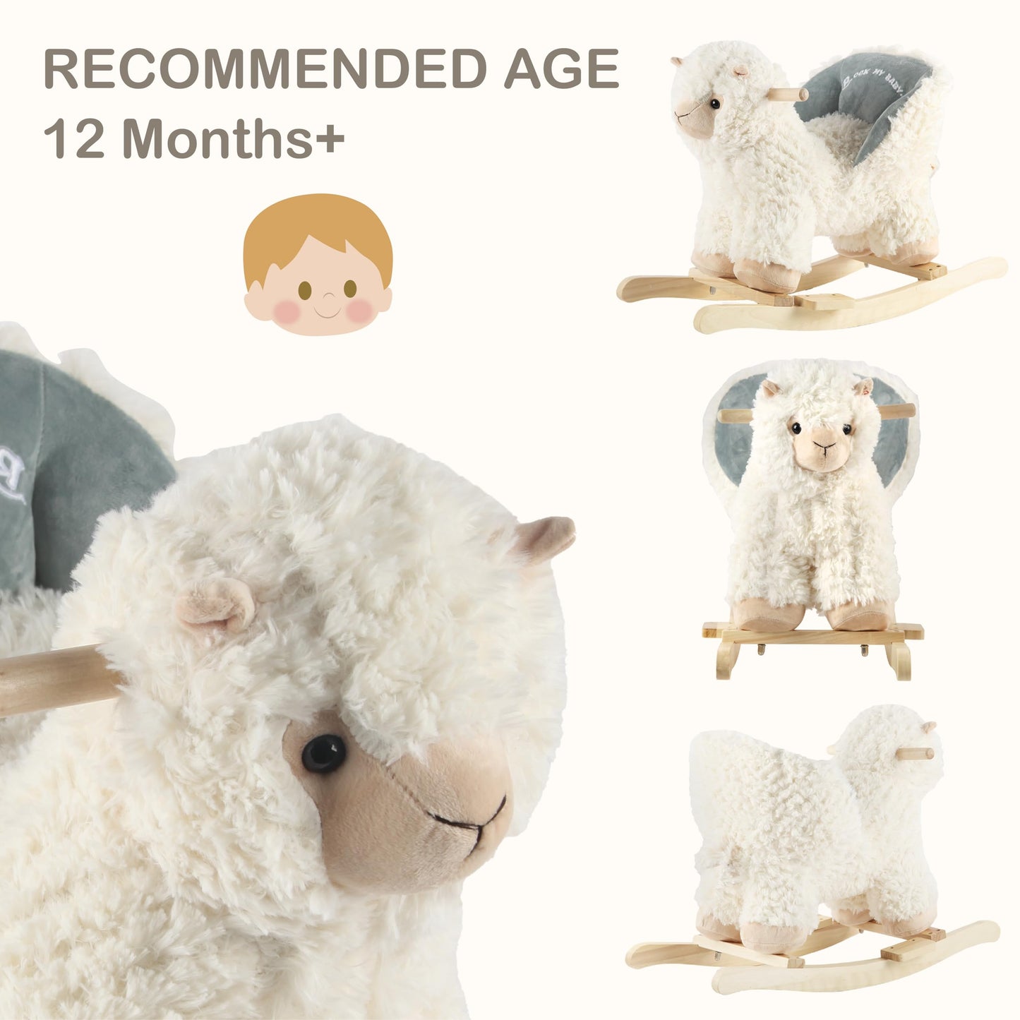 Rock My Baby Alpaca Llama Rocking Horse – Cream Plush Rocker for Toddlers 1-3 | CPC Certified