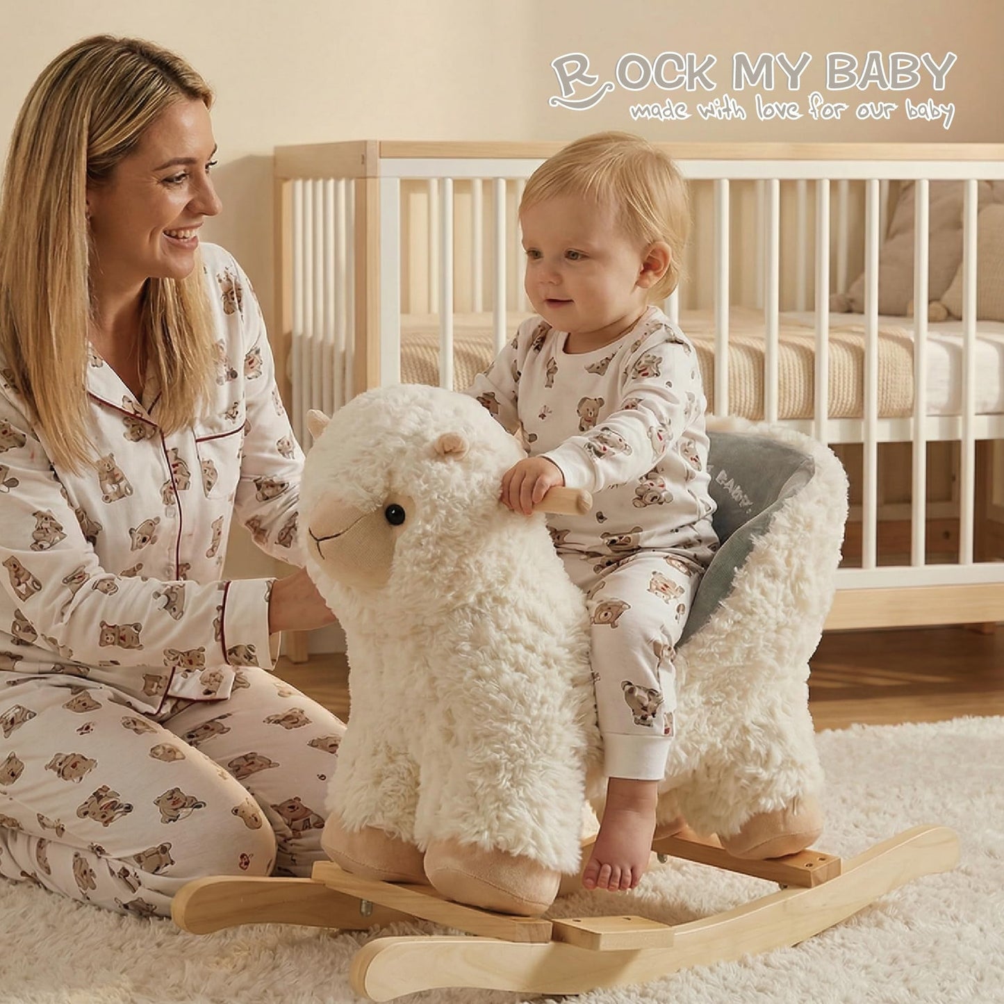 Rock My Baby Alpaca Llama Rocking Horse – Cream Plush Rocker for Toddlers 1-3 | CPC Certified