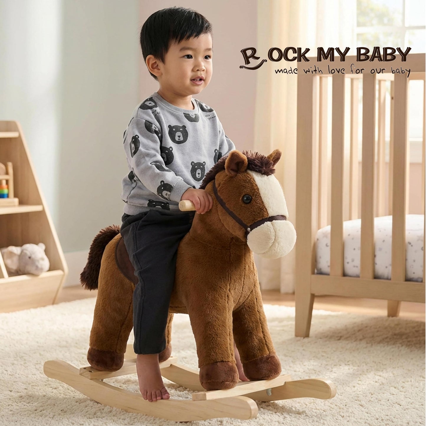 Rock My Baby Rocking Horse – Dark Brown Toddler Rocker with Realistic Sound | CPC Certified