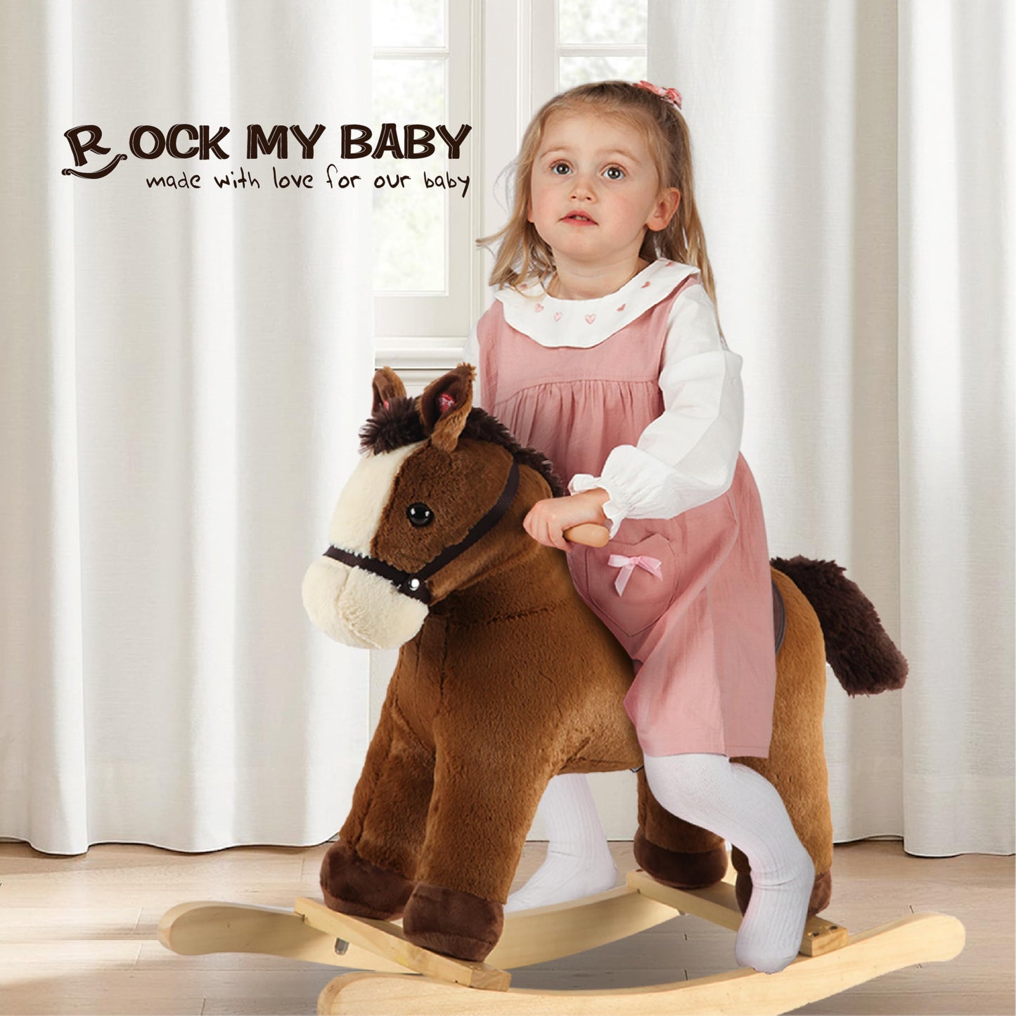 Rock My Baby Rocking Horse – Dark Brown Toddler Rocker with Realistic Sound | CPC Certified