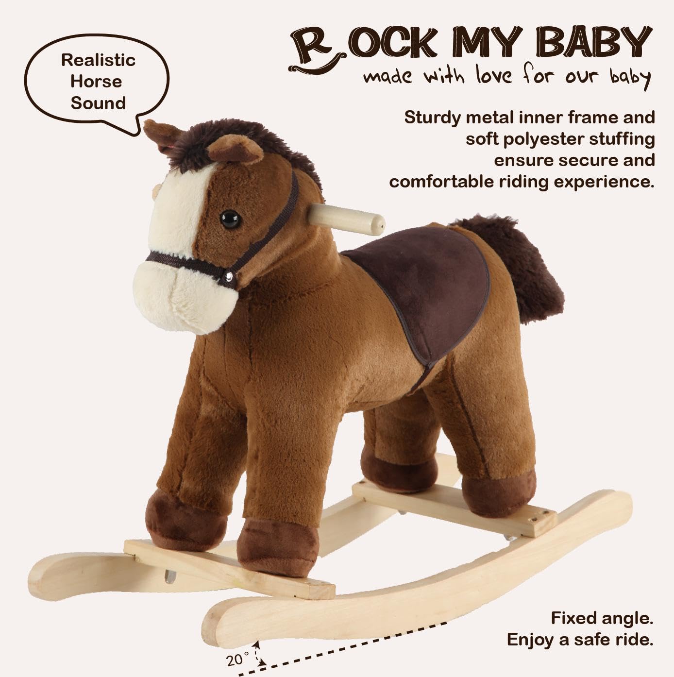 Rock My Baby Rocking Horse – Dark Brown Toddler Rocker with Realistic Sound | CPC Certified
